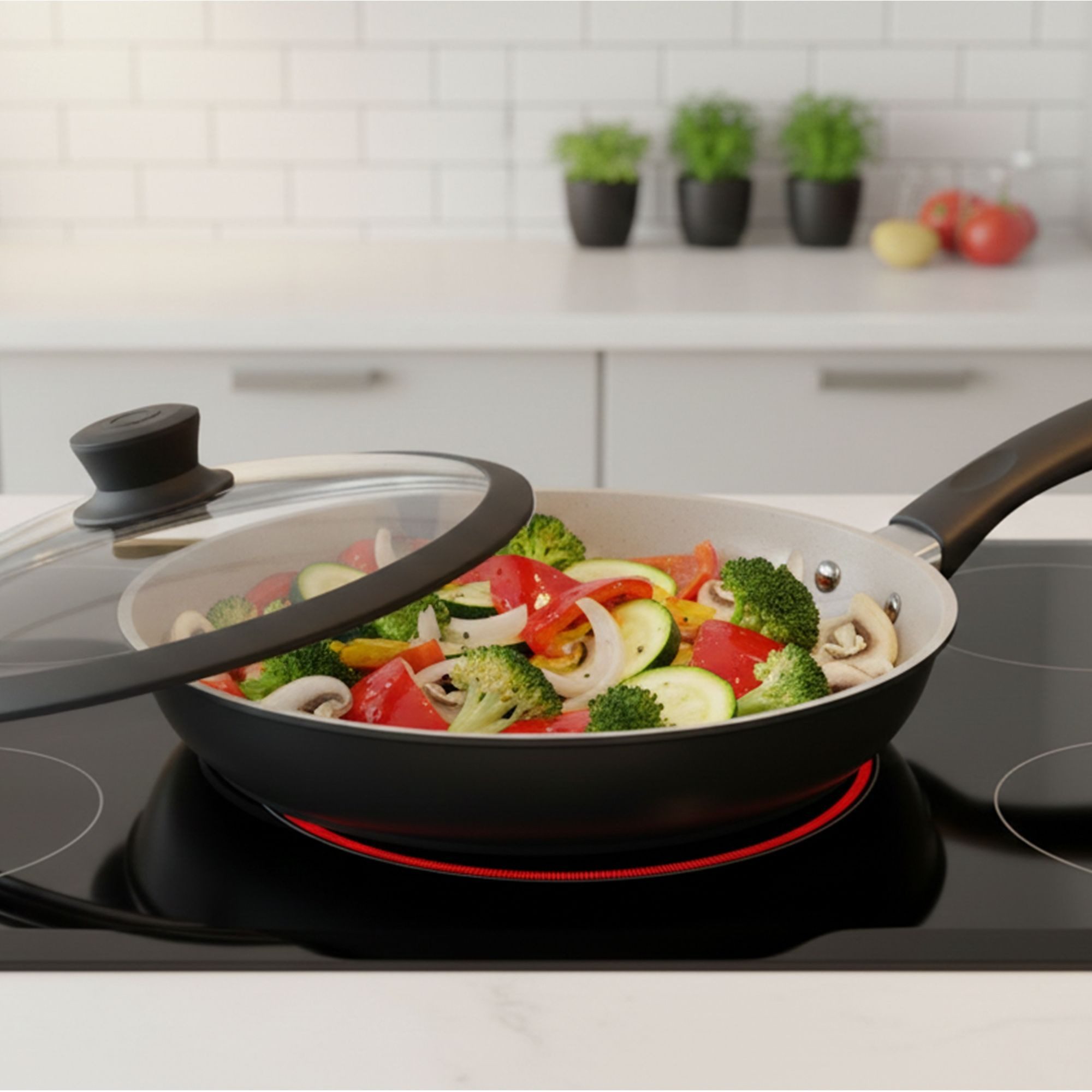 Gastrolux Bratpfanne Gastrolux Deckel mit Silikonring Anthrazit Glasdeckel 28 cm