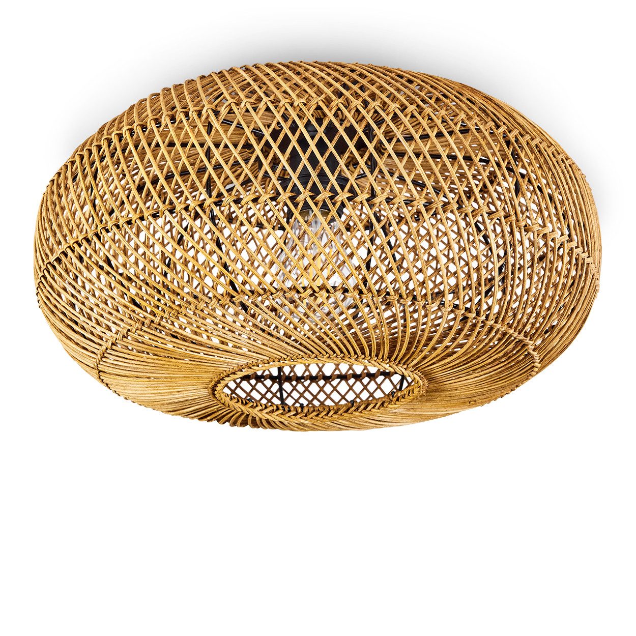 hofstein Deckenleuchte »Messerotti« moderne Deckenlampe aus Metall/Rattan in Schwarz/Natur, ohne Leuchtmittel, Leuchte im modernen Design mit Lichteffekt, ø40cm, 1xE27