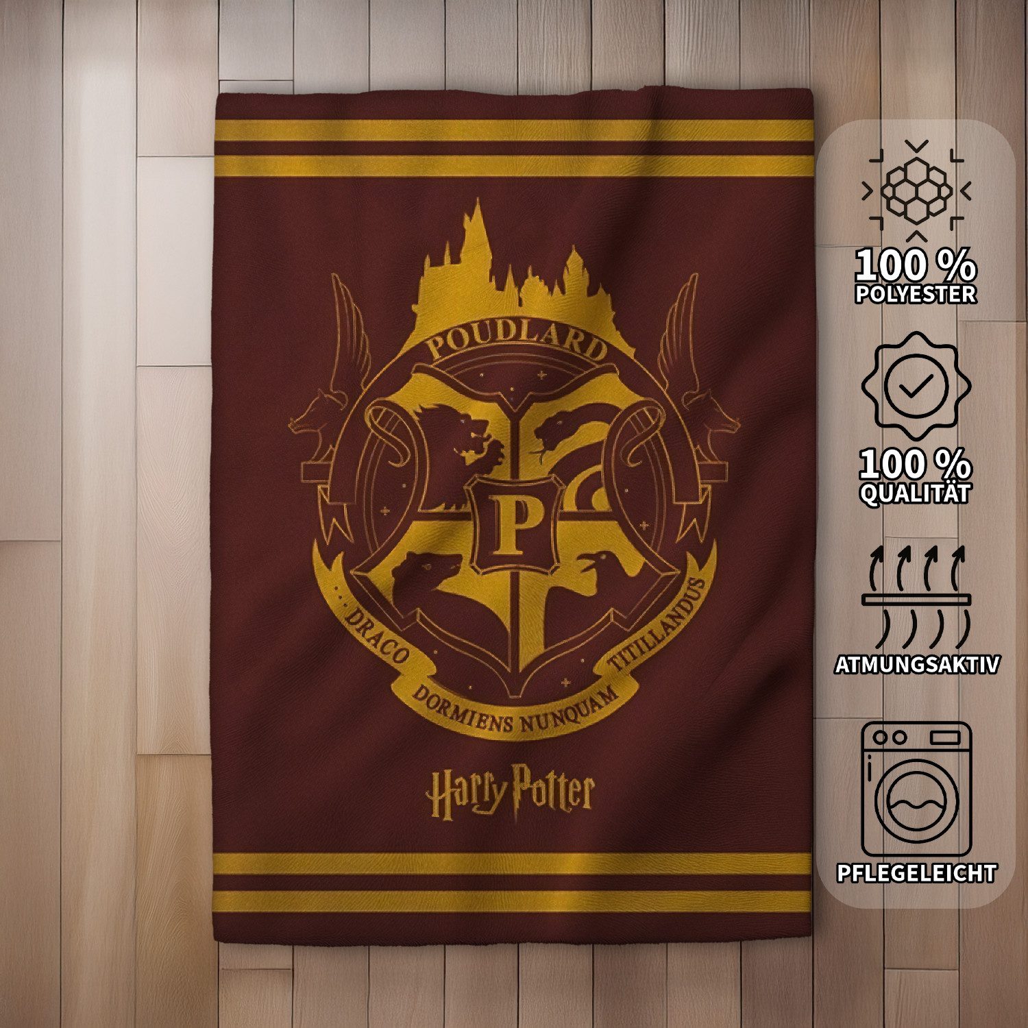 Wohndecke Harry Potter Hogwarts Wappen Flauschdecke Wohndecke 130 x 160 cm, AY!Max, Langlebig