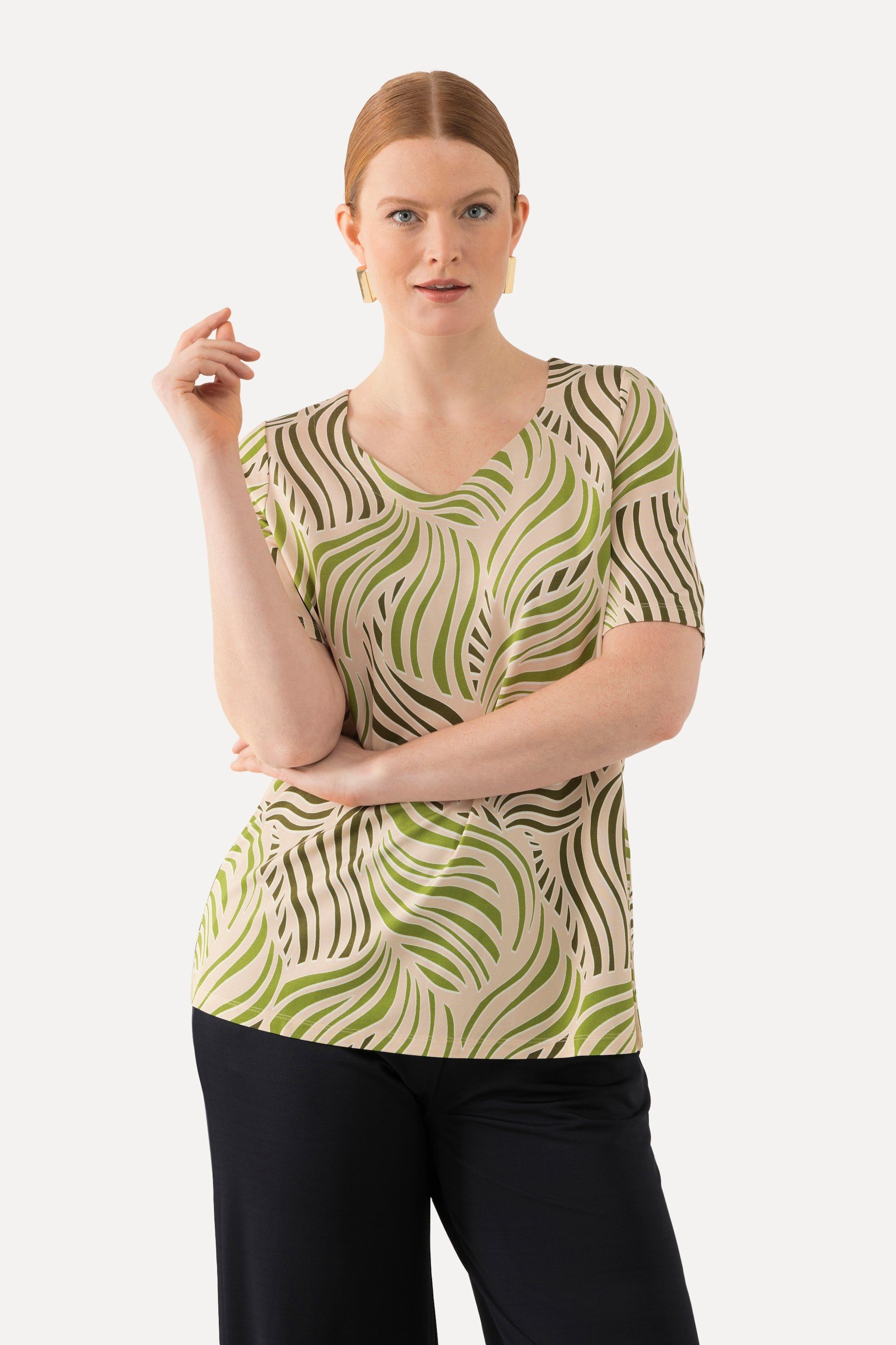T-Shirt Slinkyshirt Palmenblätter Herzausschnitt Halbarm
