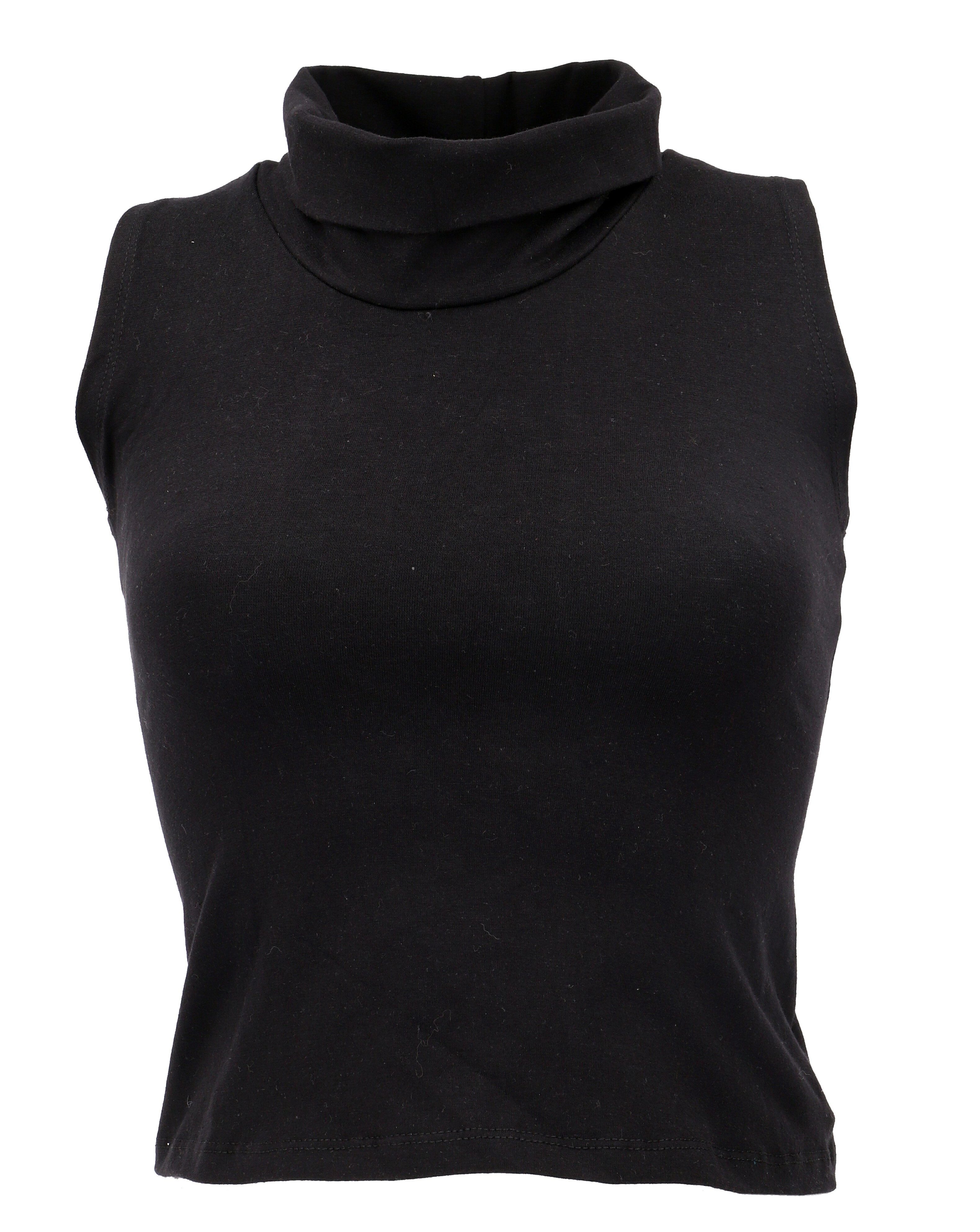 Guru-Shop T-Shirt Boho highneck Top, Festivaltop, Goa Top - schwarz Festival, Ethno Style, alternative Bekleidung