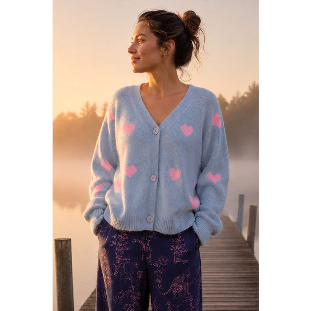 Miss Goodlife Strickjacke Miss Goodlife Damen MG15156 Strickjacke Cardigan Small Hearts Blau