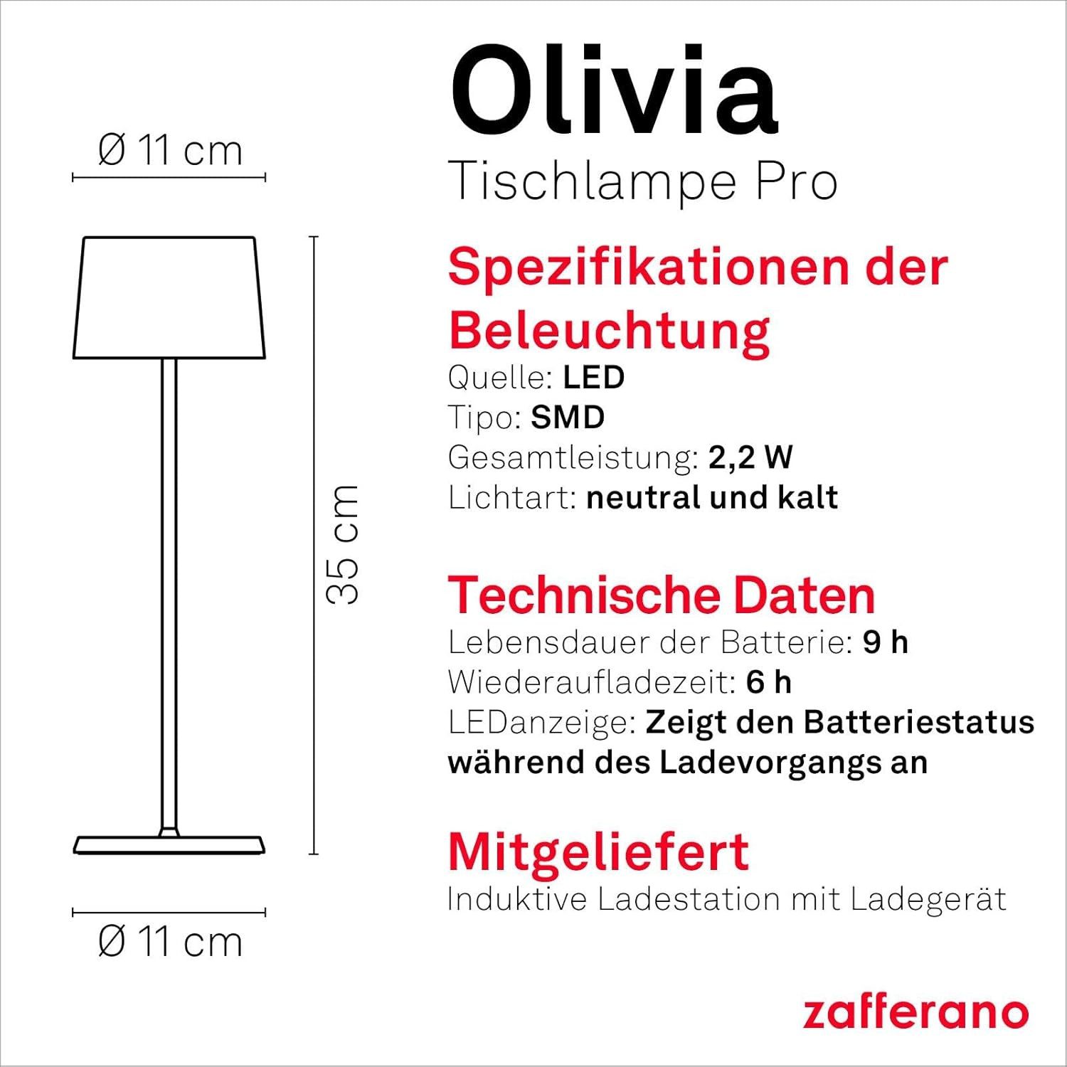 Zafferano LED Tischleuchte Olivia, LED fest integriert, 2.200 K, 2.700K & 3.000 K, LED-Tischlampe