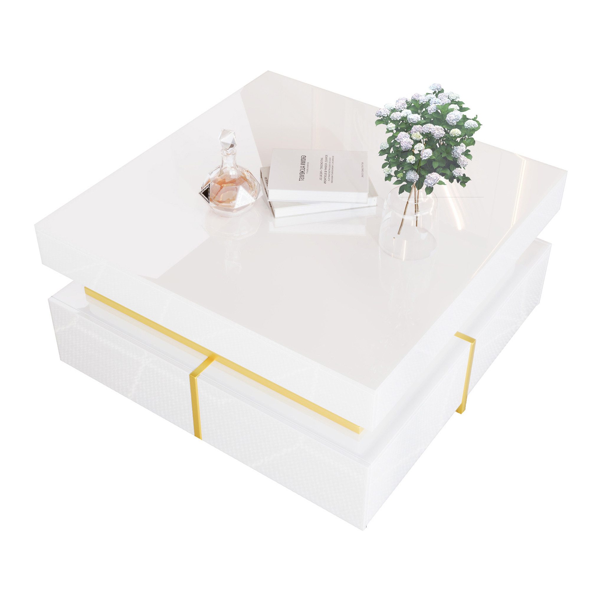 Merax Couchtisch, hochglänzend mit zwei Schubladen, Beistelltisch, Kaffeeti günstig online kaufen