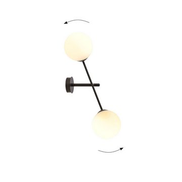 Licht-Erlebnisse Wandleuchte MILAN, ohne Leuchtmittel, Glas Metall Schwarz Weiß E14 2-flammig Kugel Schirm Modern