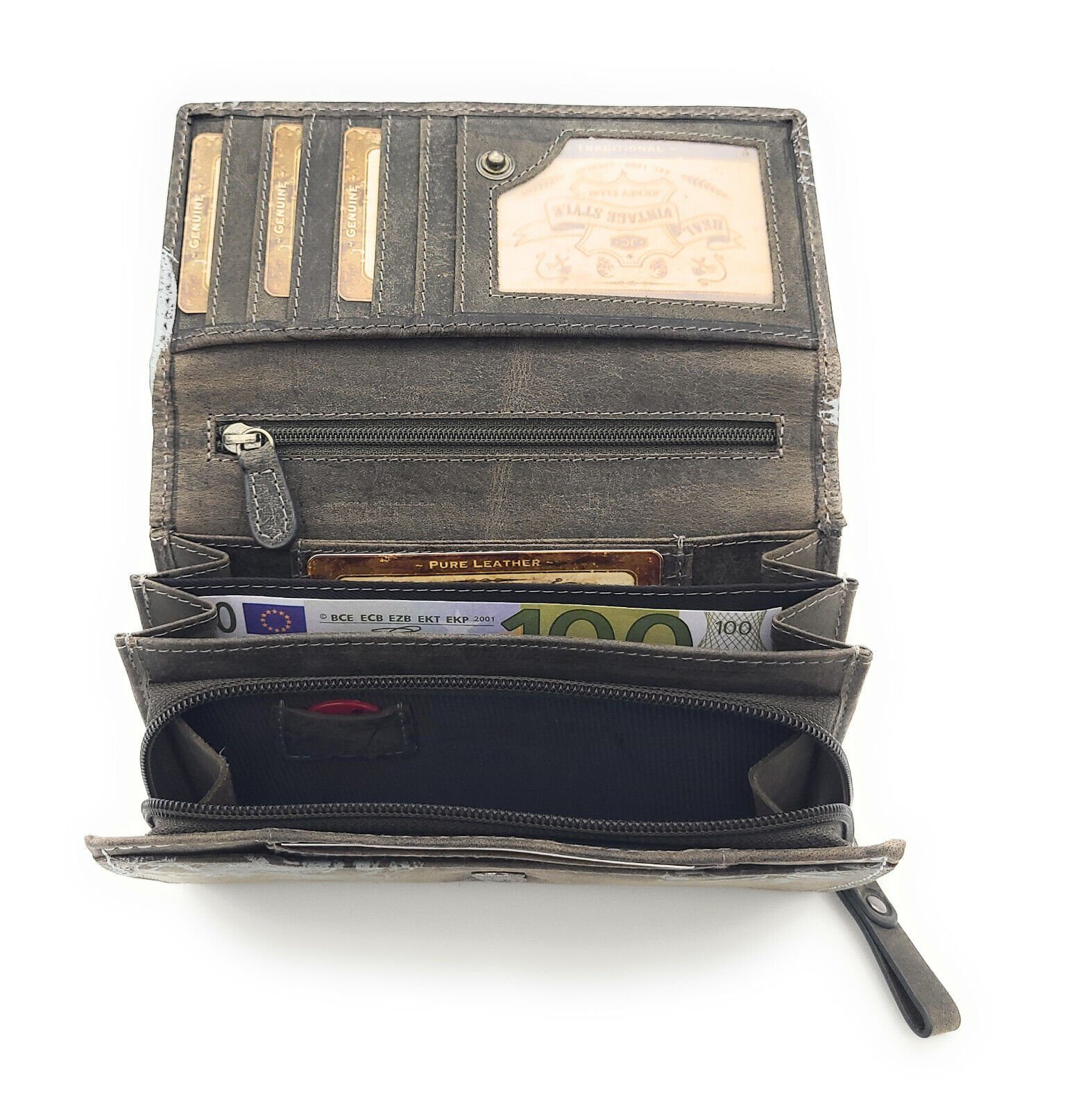 JOCKEY CLUB Geldbörse echt Leder Portemonnaie mit RFID Schutz Totenkopf