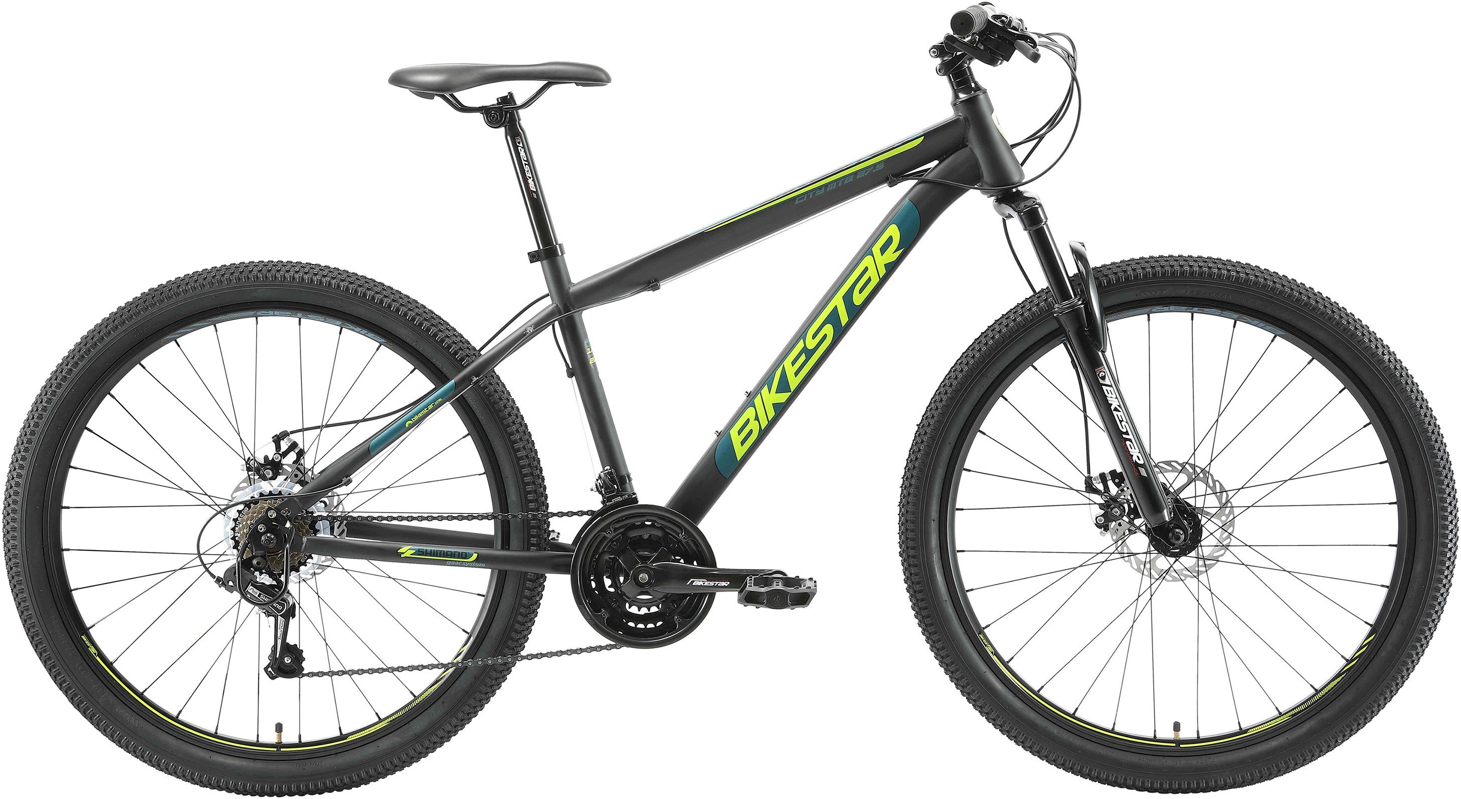 Bikestar Mountainbike, 21 Gang Shimano RD-TY300 Schaltwerk, Kettenschaltung, für Damen und Herren, Kettenschaltung