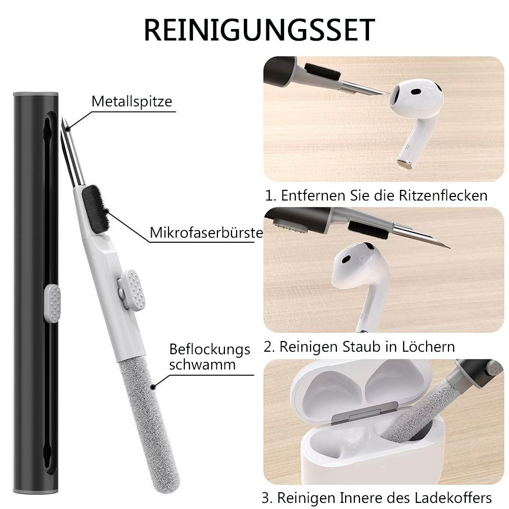 TUWENA Kopfhörer-Schutzhülle Silikon Hülle Kompatibel mit AirPods 4, mit Reinigungsset & Karabiner, Support Wireless Charging and Front LED Visible mit Schlüsse – Bild 5 von 5
