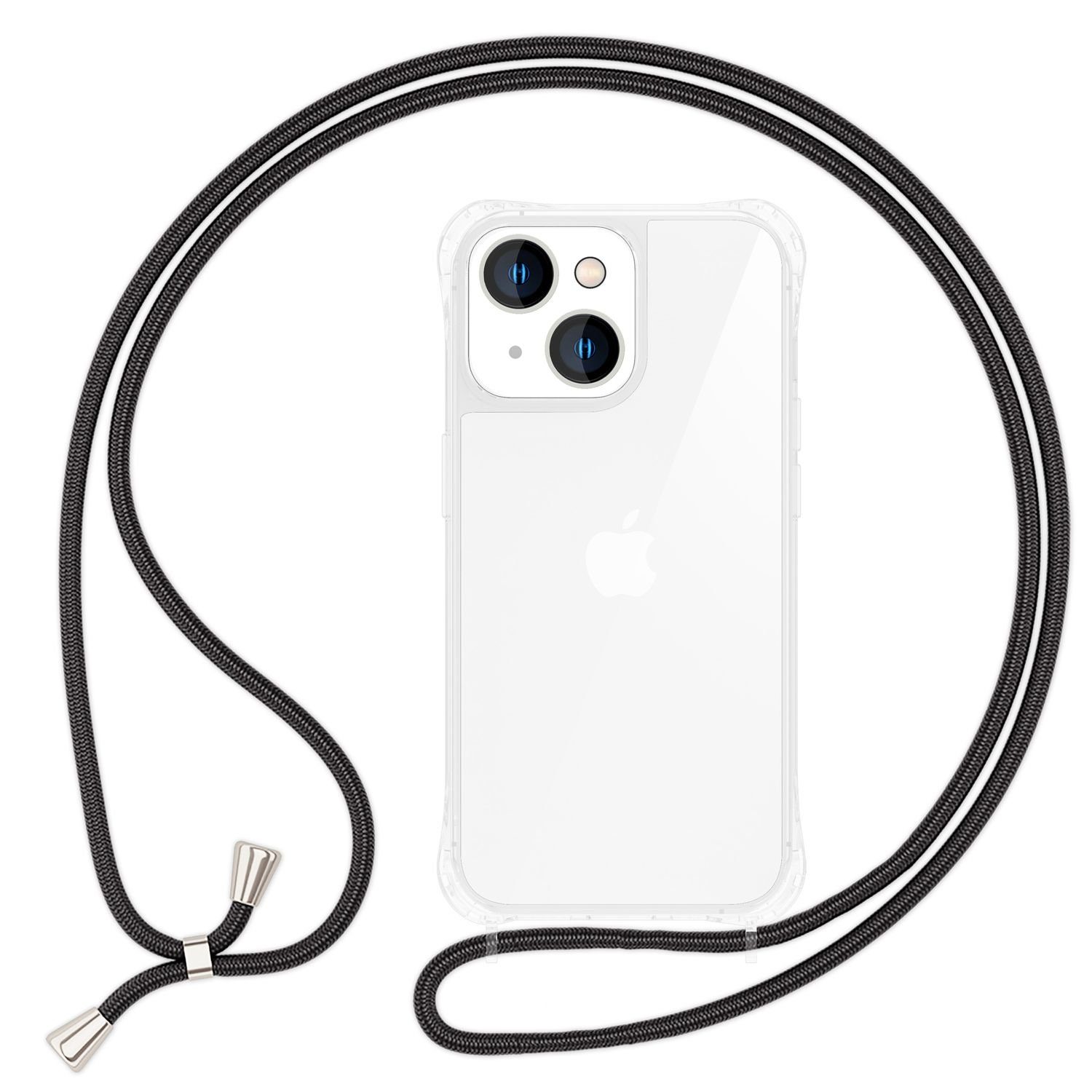 Nalia Backcover Apple iPhone 14 Plus, Klare Hybrid Hülle mit Kette / Schutzhülle zum Umhängen / Handyband