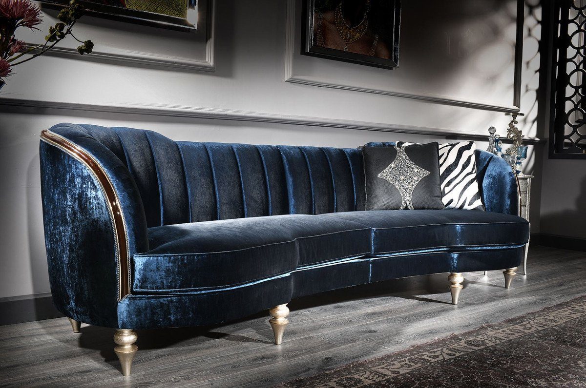 H. Antik Sofa / Sofa Casa Padrino Dunkelbraun Barock cm - Blau 262 Möbel x Silber 104 Luxus / x Samt Barock 80