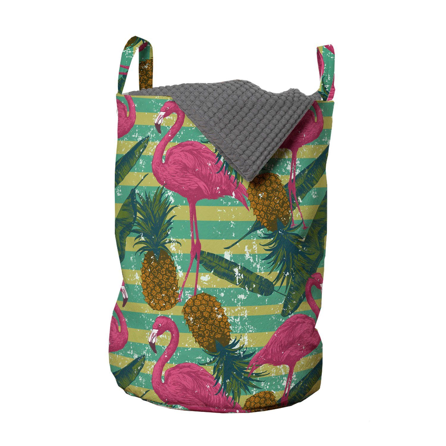 Abakuhaus Wäschesäckchen Wäschekorb mit Kordelzugverschluss Leaf Banana Griffen Waschsalons, Flamingo Ananas für