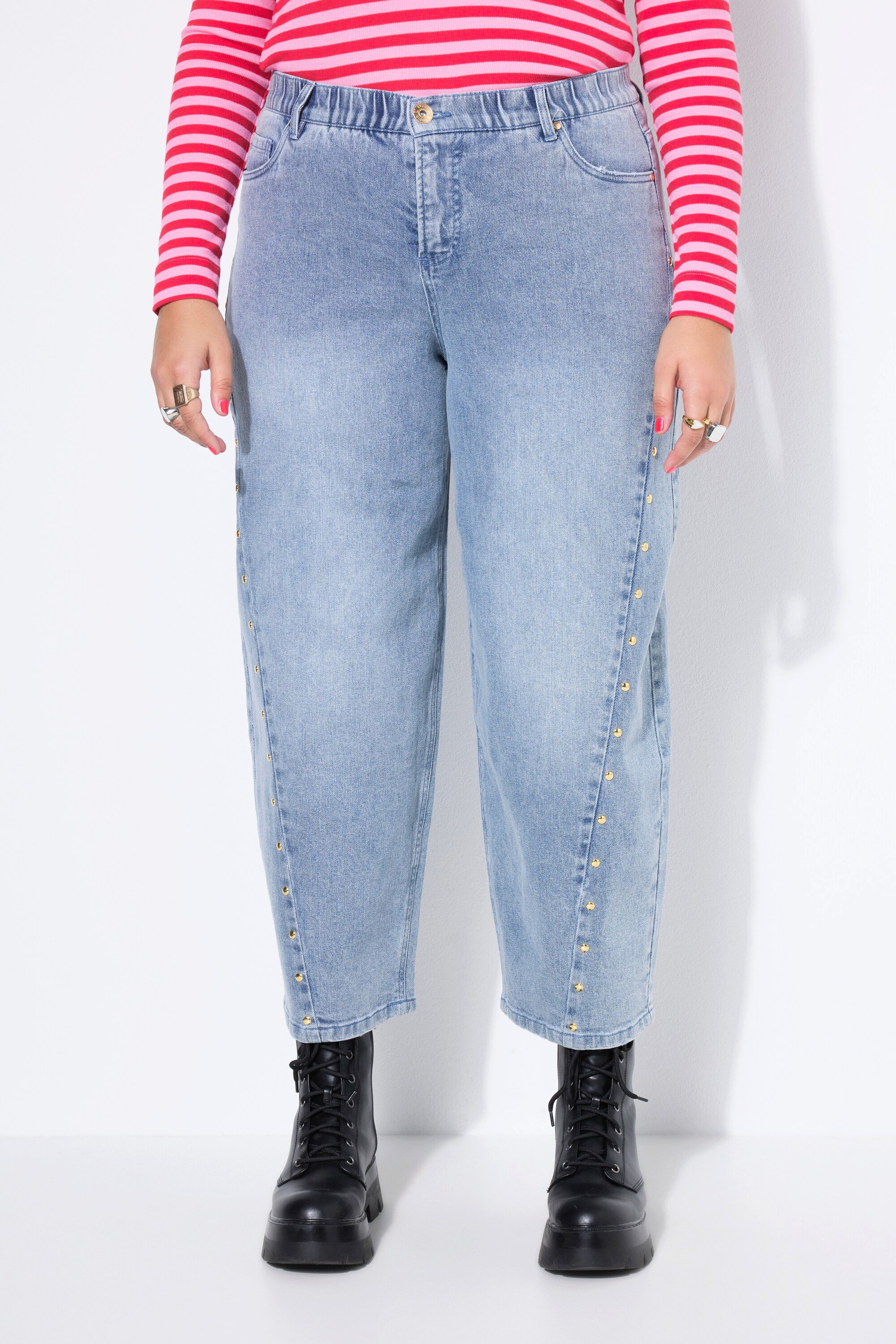 Studio Untold Regular-fit-Jeans Barrel-Jeans Ballon-Legs HighWaist Schmucknieten