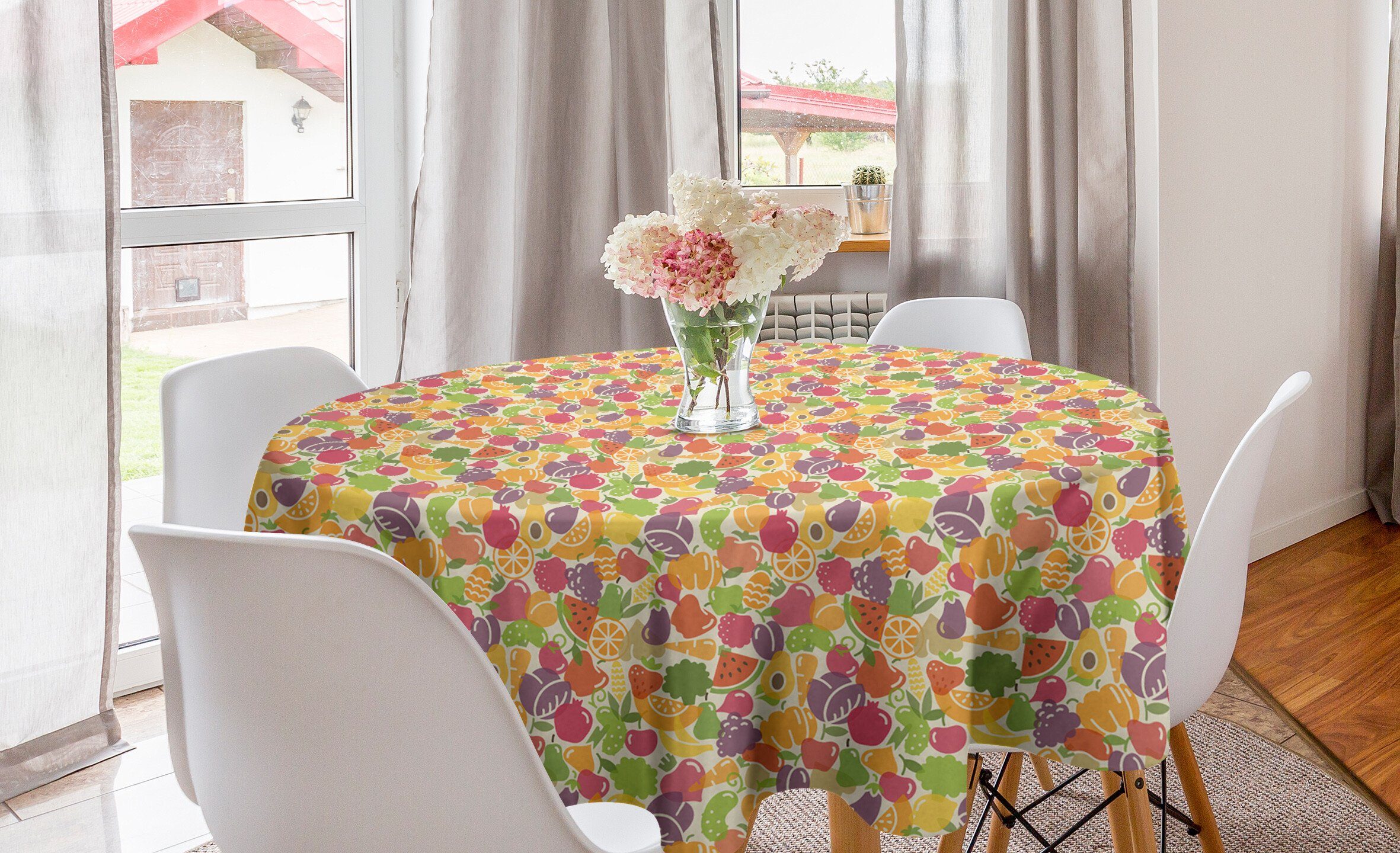 Dekoration, Abakuhaus Tischdecke für Sommer-Essen Abdeckung Tischdecke Früchte Bunter Kreis Küche Esszimmer