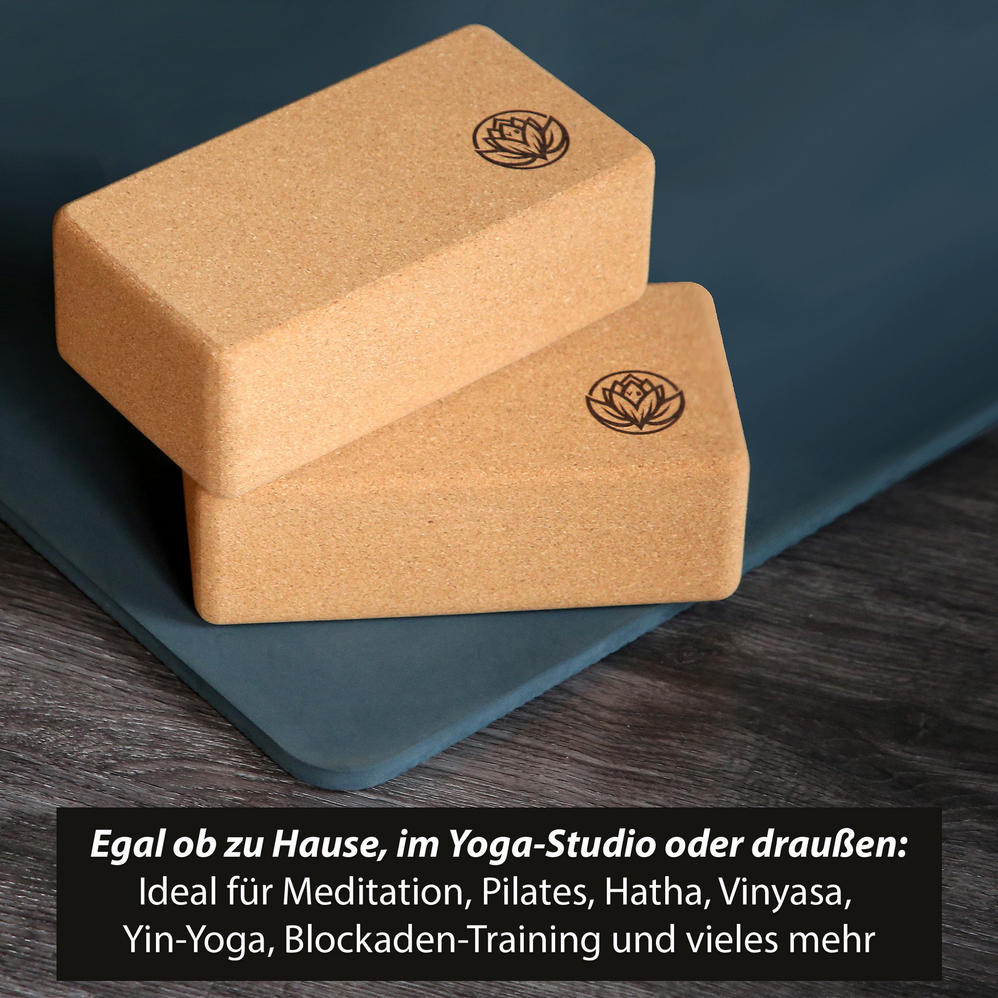 VonBueren Yogablock aus Kork 22 x 12 x 7,5 cm Yogablöcke Yogazubehör Hatha Klotz, (2 Stück; 4 Stück, 2-tlg)