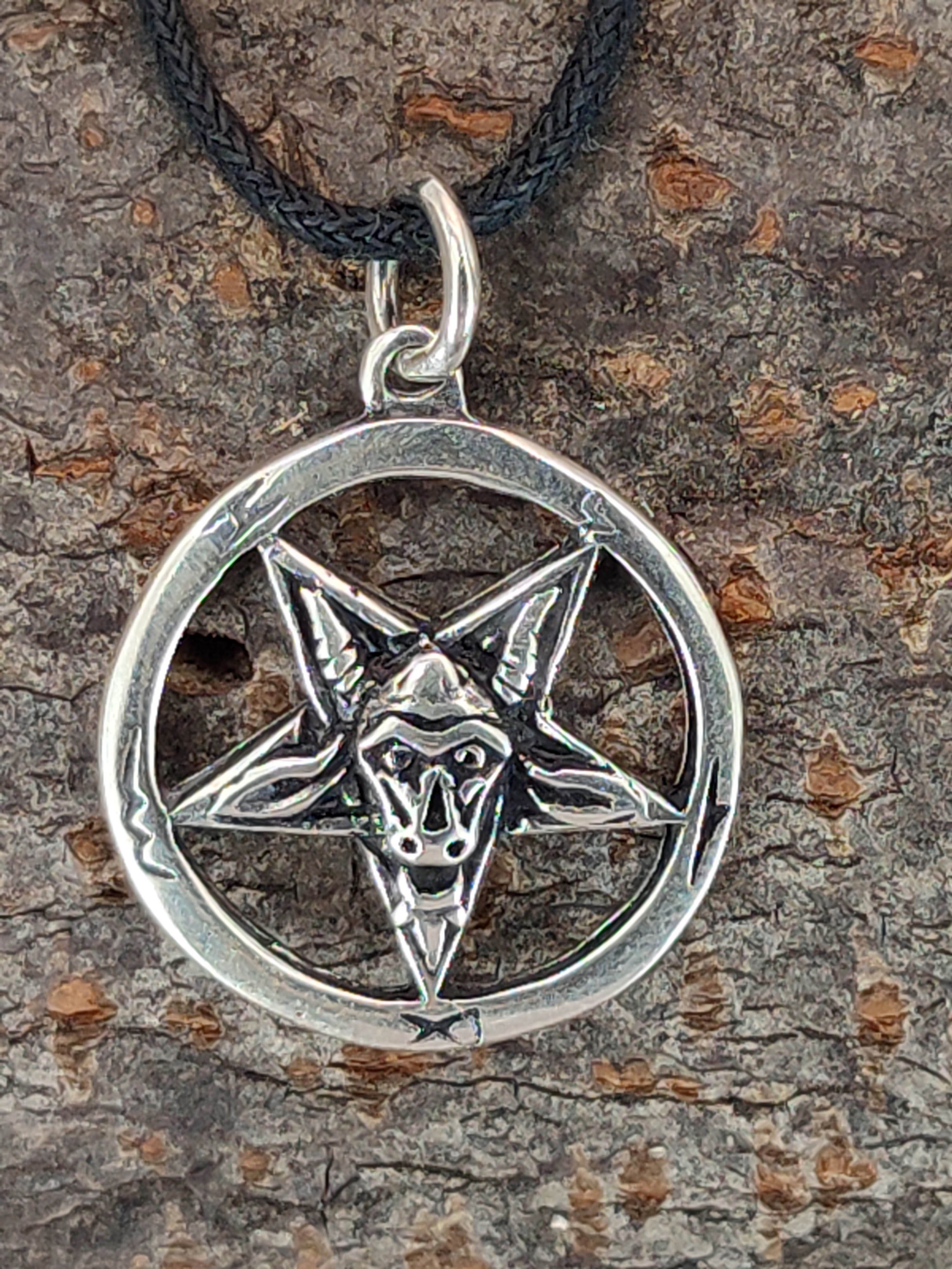 of Pentagramm Kiss Baphomet 925 Ziegenkopf Silber Kettenanhänger Satanist Anhänger Leather