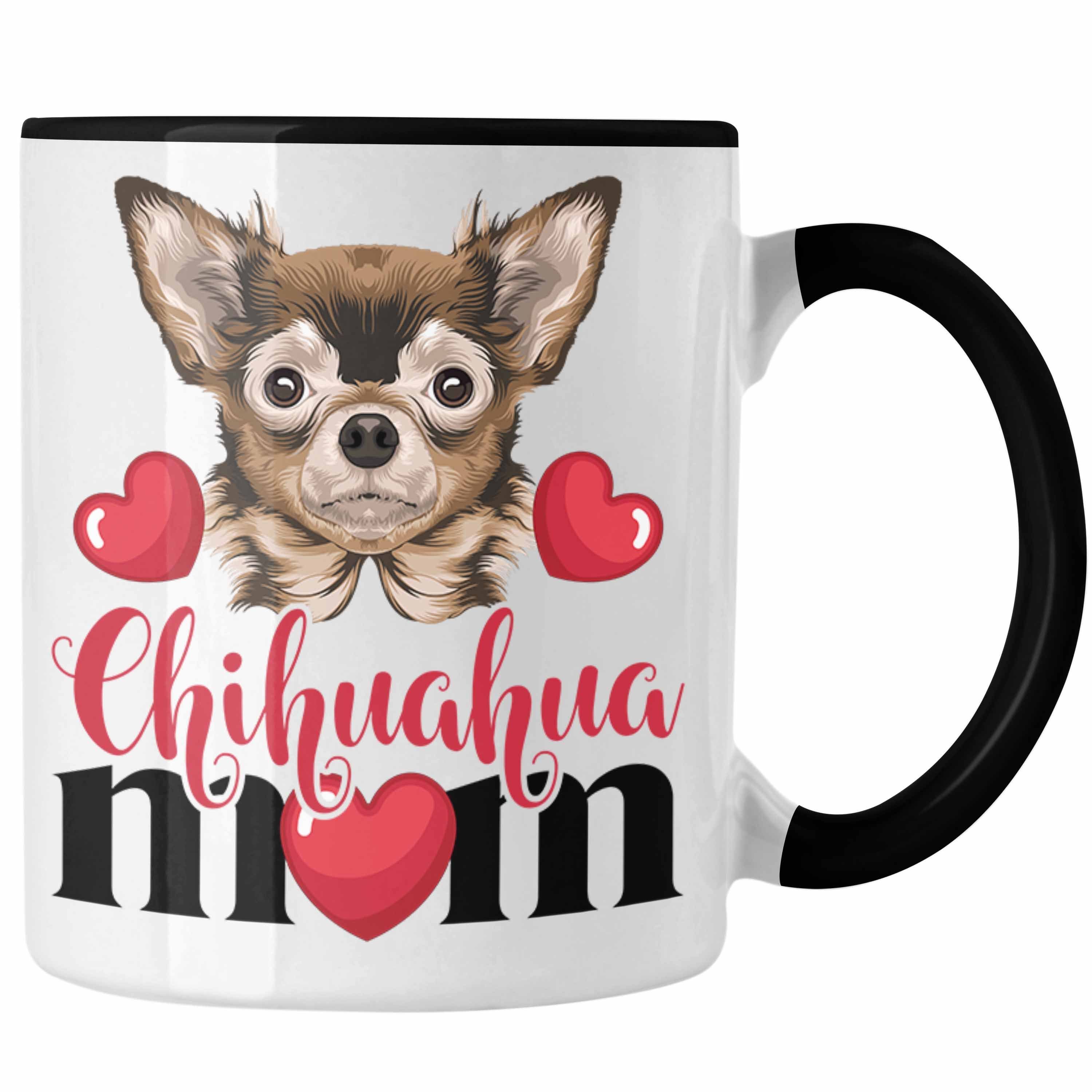 Trendation Tasse Chihuhahua Mom Mama Besitzer Tasse Kaffee-Becher Geschenkidee Frauchen Schwarz