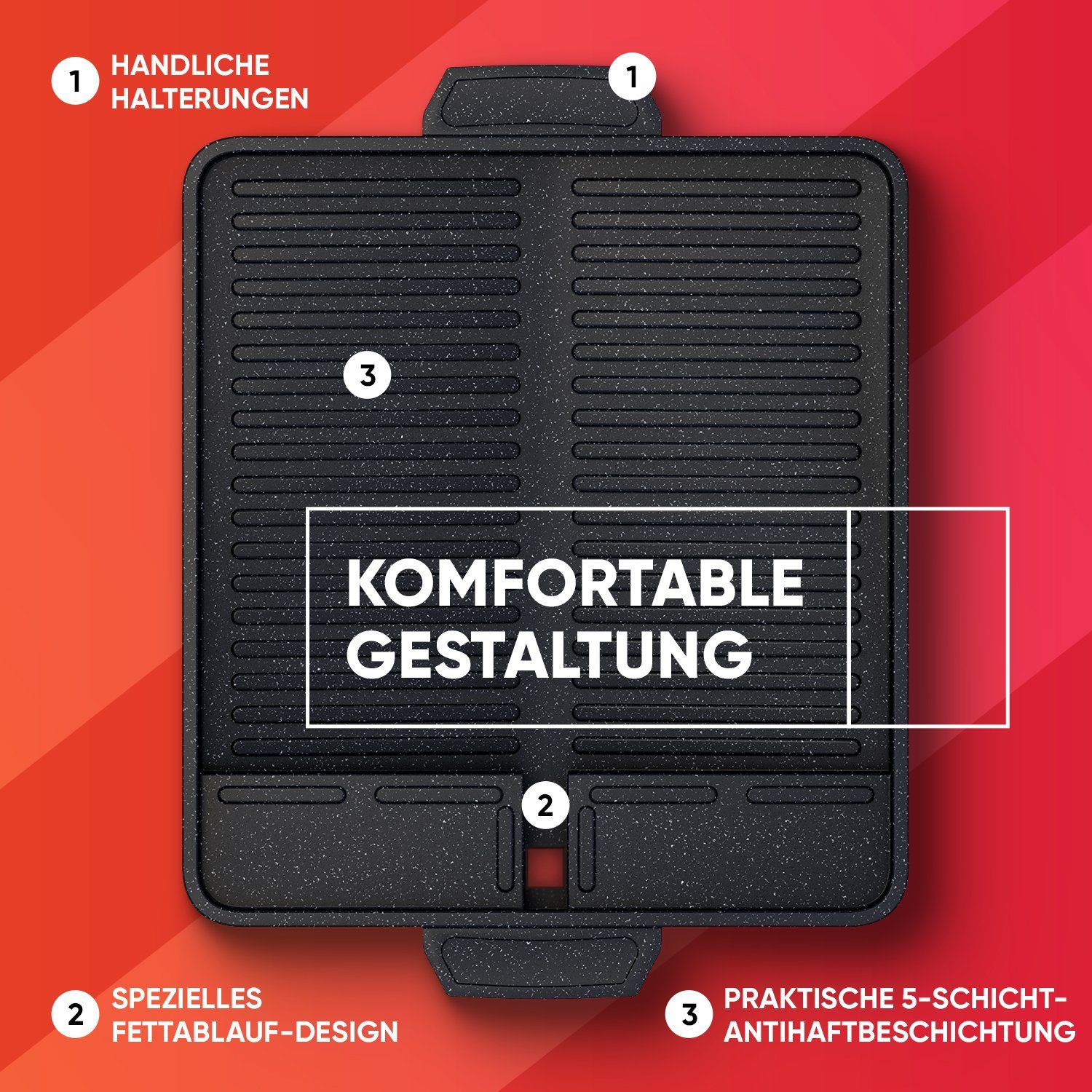 EVOCAMP Grillplatte Aufsatz für Gaskocher antihaftbeschichtete Grillpfanne für Camping BBQ, eckig 38x26 cm – Bild 3 von 5