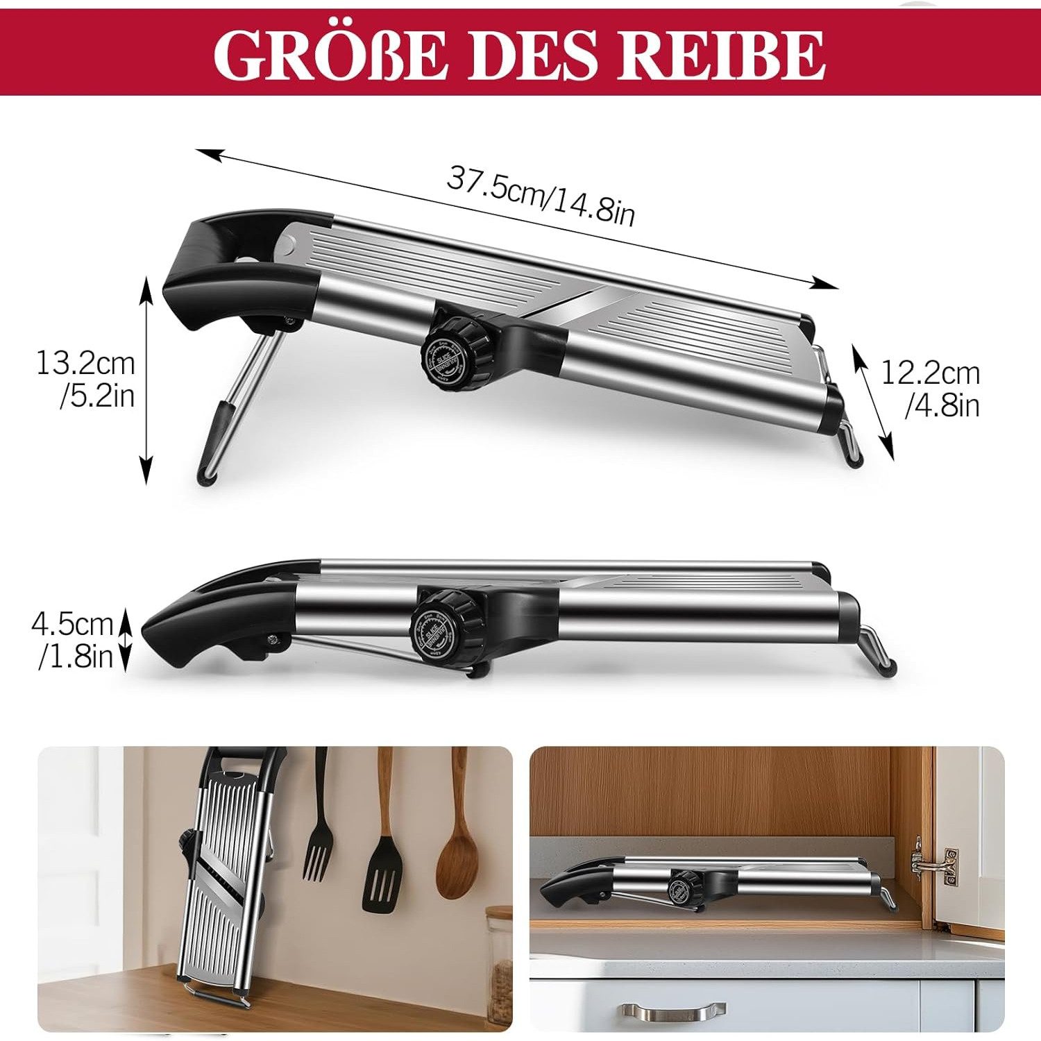 TUWENA Gemüsehobel Mandoline 5-In-1 Gemüseschneider Verstellbar Dünne Scheiben, Edelstahl Mehrzweck Küchenhobel Küchenreibe mit Klingenschützer – Bild 2 von 5