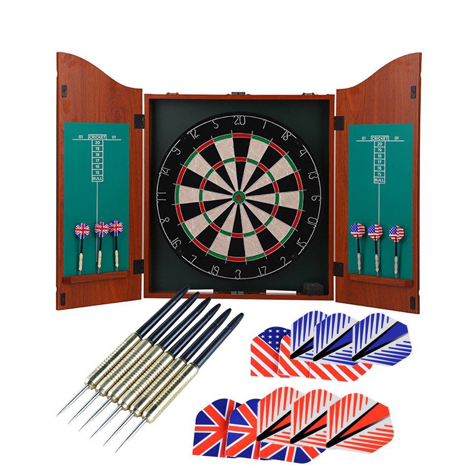 Zielscheibe mit Holz Dartscheibe und 6 Steel Dartpfeile und 12 Dart-Schwänze