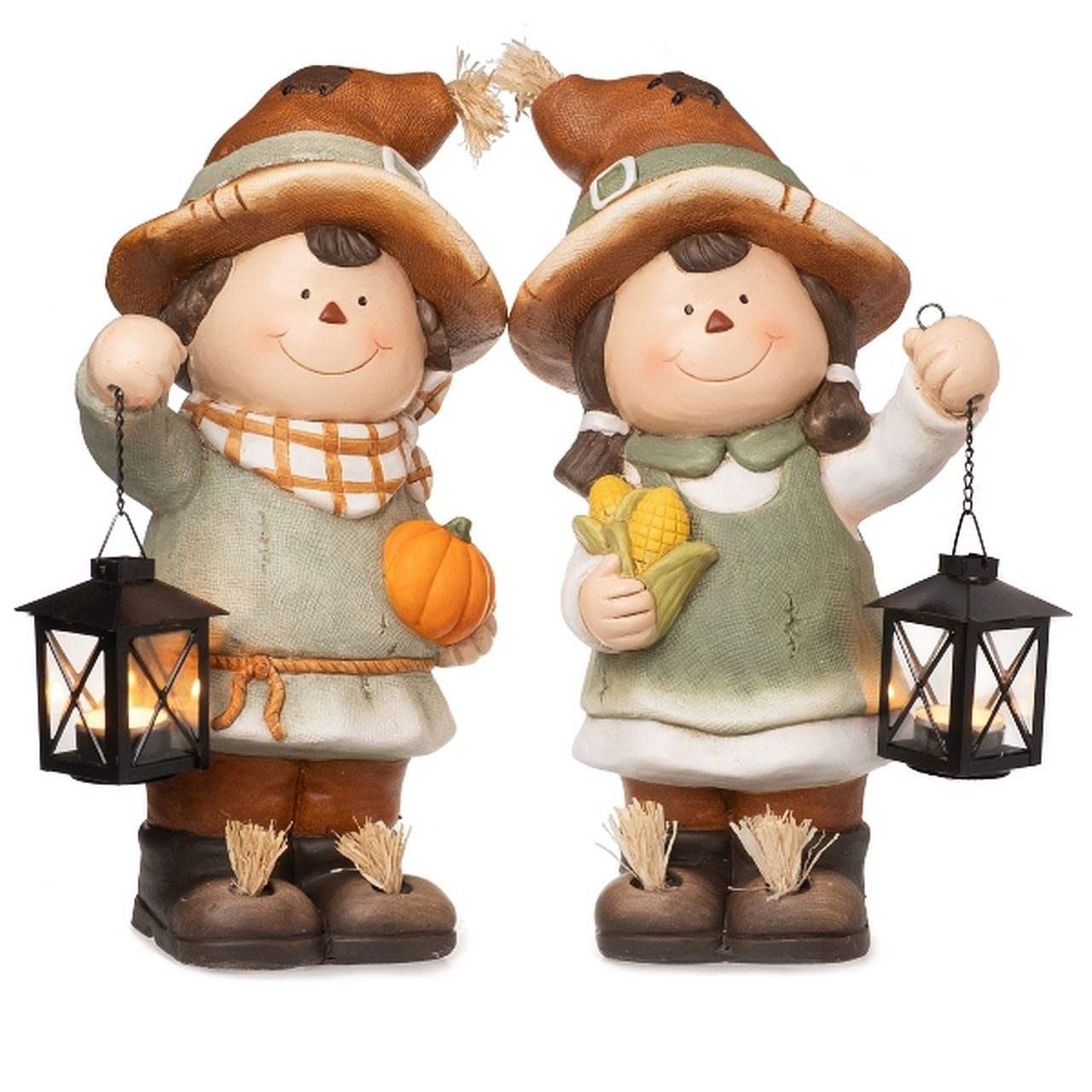 Dragimex Gartenfigur Vogelscheuchen 2er Set mit Laterne Magnesia 24 x 20 x 41 cm, (Spar-Set)