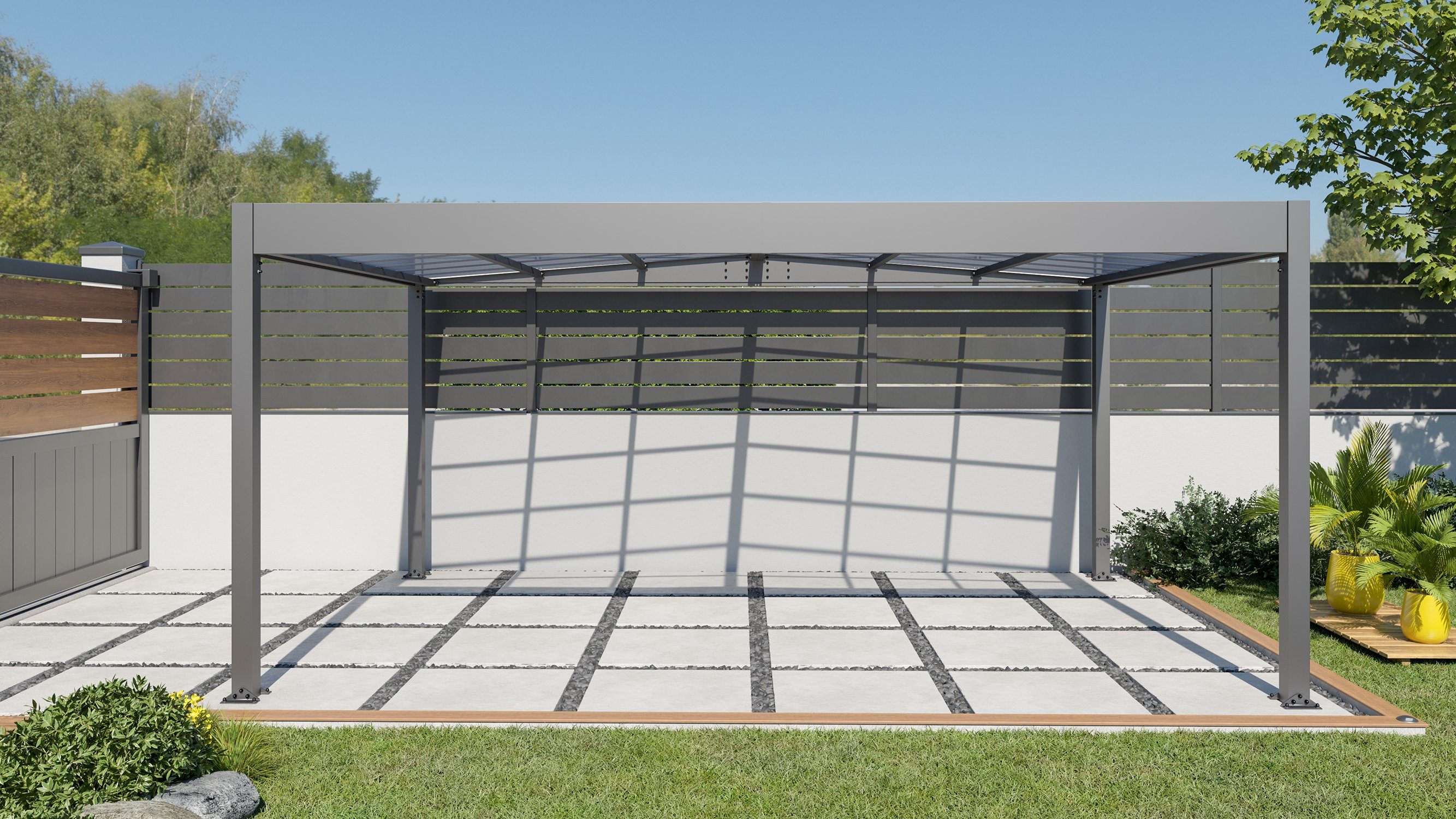 Trigano Einzelcarport Carport robuste Konstruktion, Doppeldach 16.60 2,10 Metall Libeccio m2 Einfahrtshöhe, aus Aluminium, cm