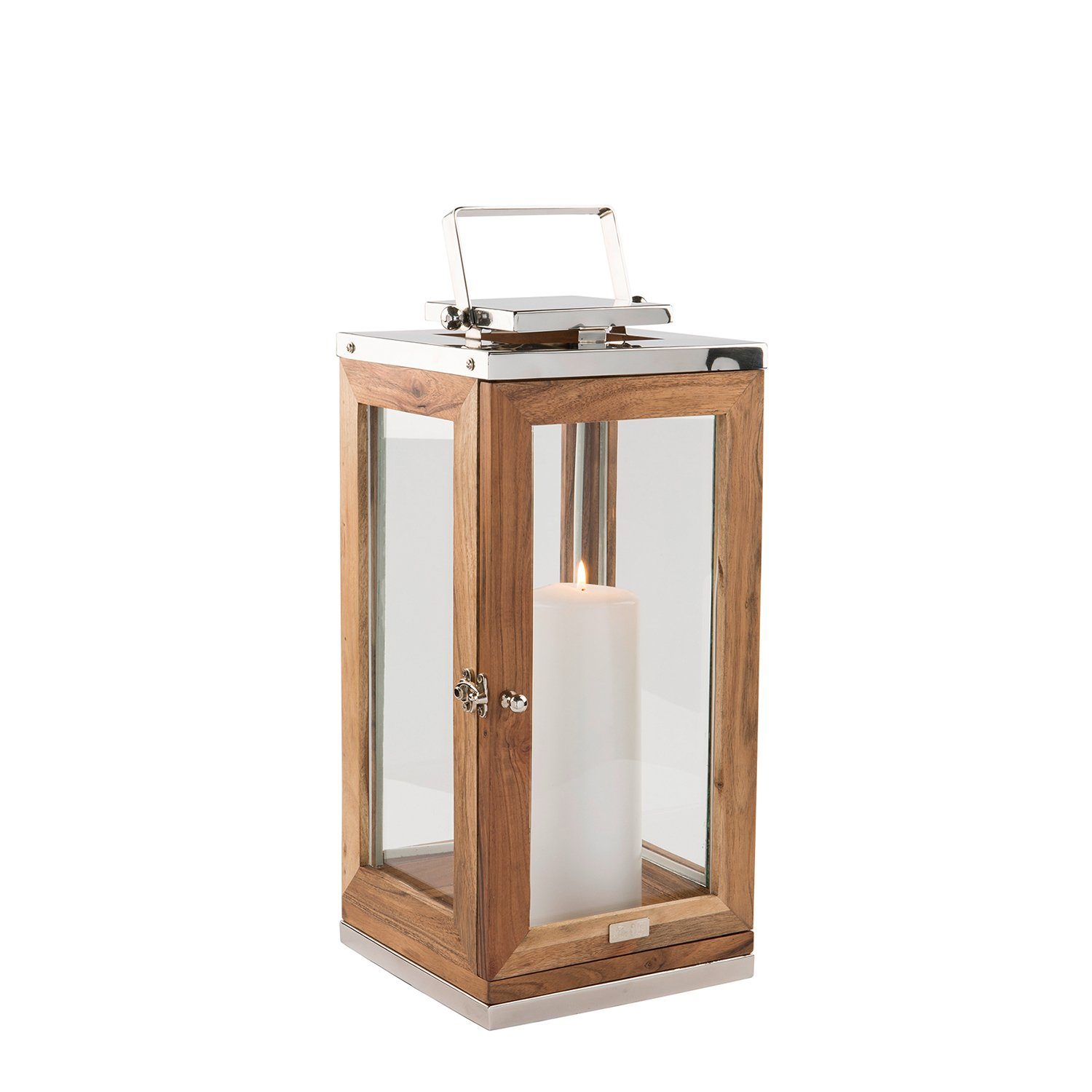 Fink Kerzenlaterne TOLEDO Laterne - H.43cm - braun/ silber - Akazienholz/ E günstig online kaufen