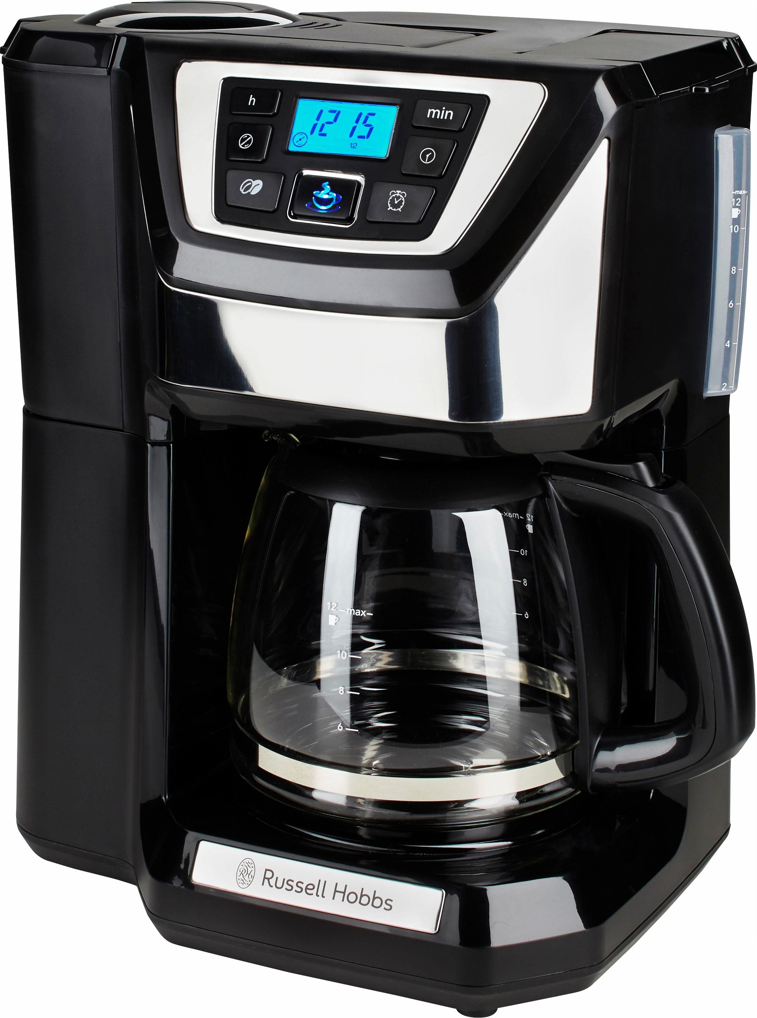 RUSSELL HOBBS Kaffeemaschine mit Mahlwerk Victory Grind & Brew 22000-56, 1,5l Kaffeekanne, Permanentfilter, 1,5l Kaffeekanne, 1 bis 12 Tassen, Permanentfilter, Digital Timer schwarz|silberfarben