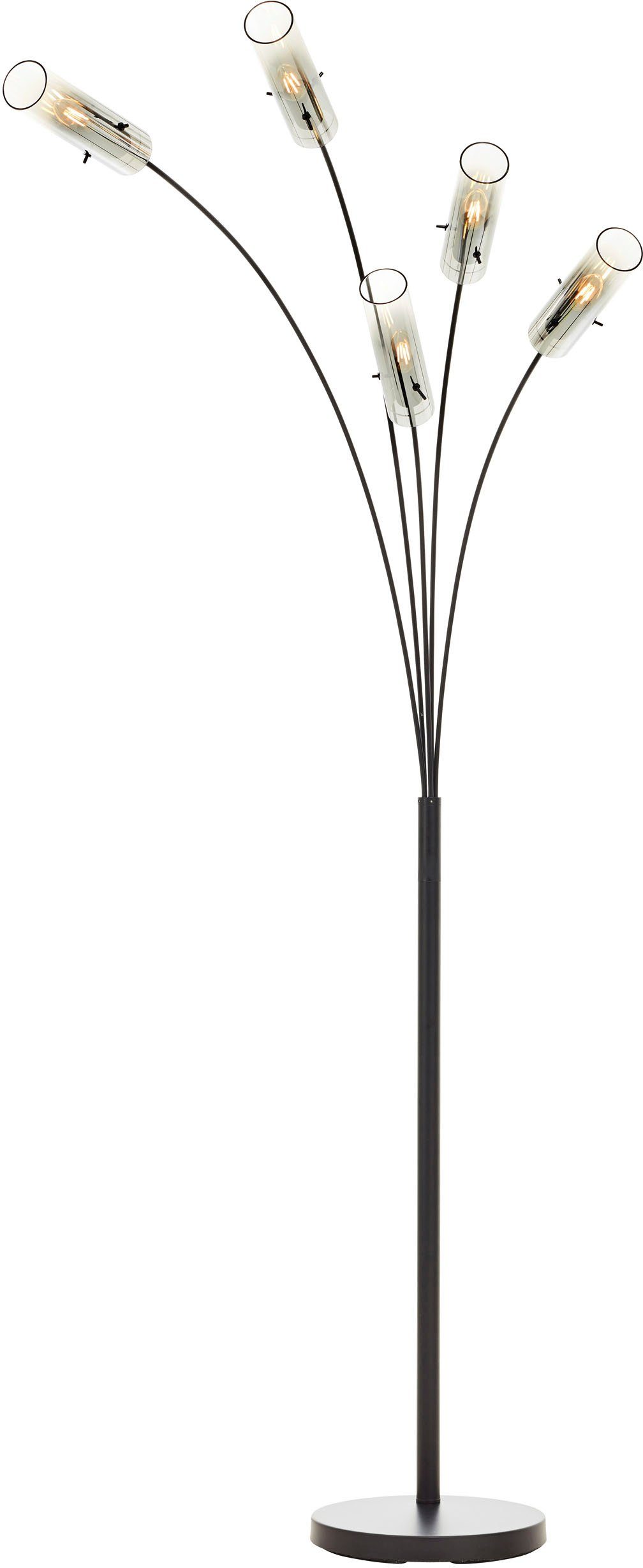 Stehlampe 5 x E14, Metall/Rauchglas, cm, x ohne Leuchtmittel, 200 x 73 30 Glasini, schwarz Brilliant matt