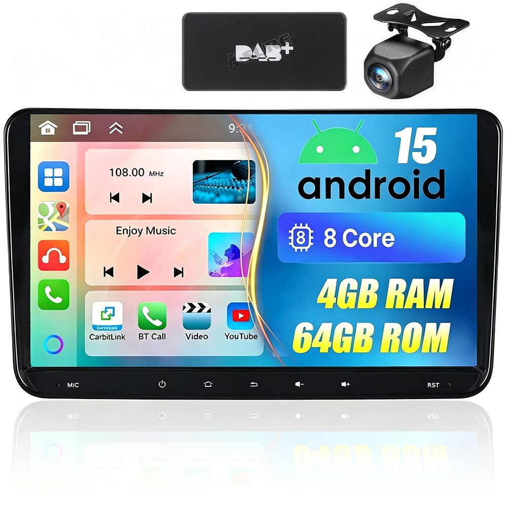 A-Sure 8-Core Android 15 Autoradio Carplay BT Für VW Touran Tiguan Caddy Polo Autoradio (RDS, FM, AM, 25 W, 1080P IPS Screen/8-Core CPU)