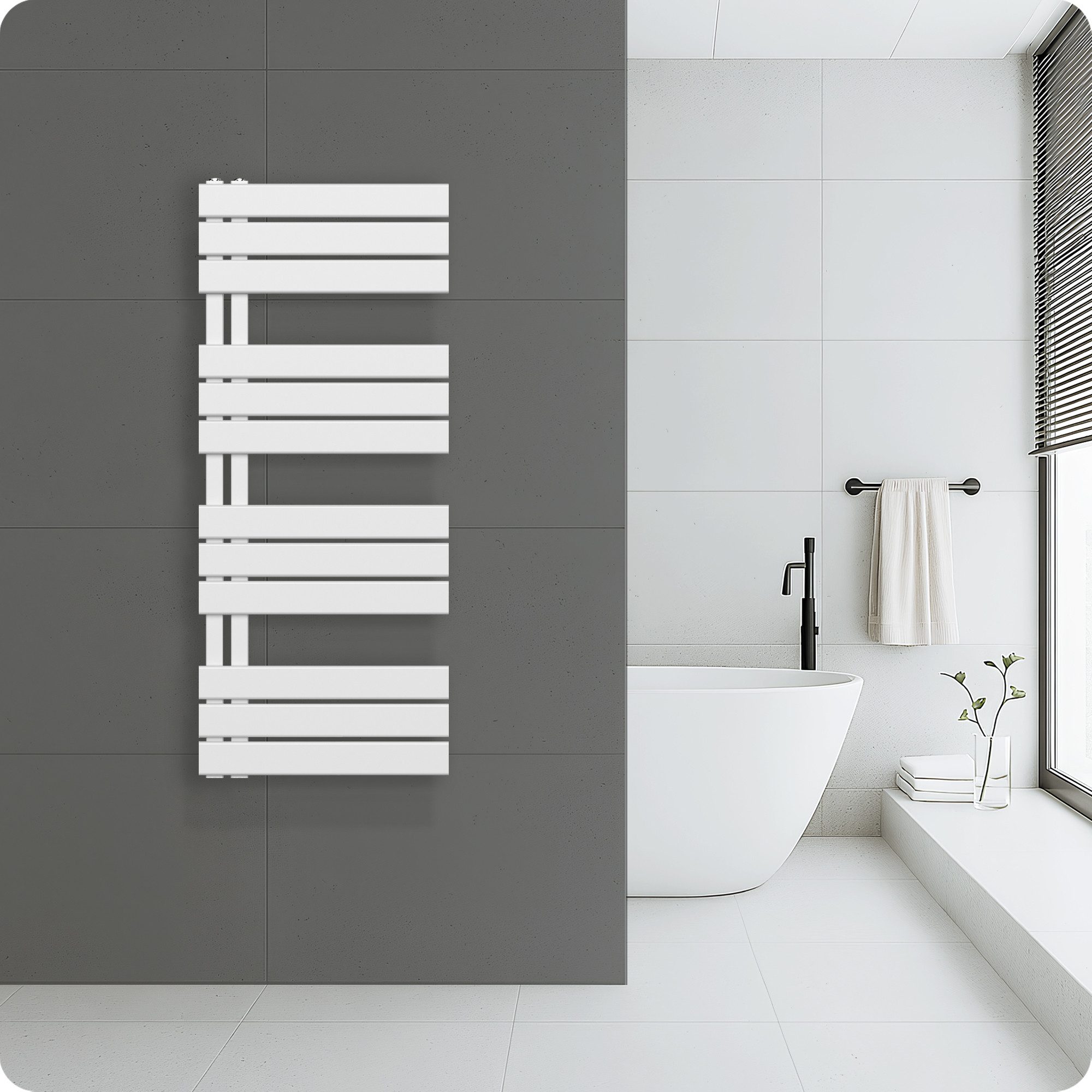 Belrad Badheizkörper mit Seitenpaneelen 120-180 cm, 500-600 mm, Weiß oder Schwarz, wandhängend, links oder rechts anschließbar, langlebiger Stahl
