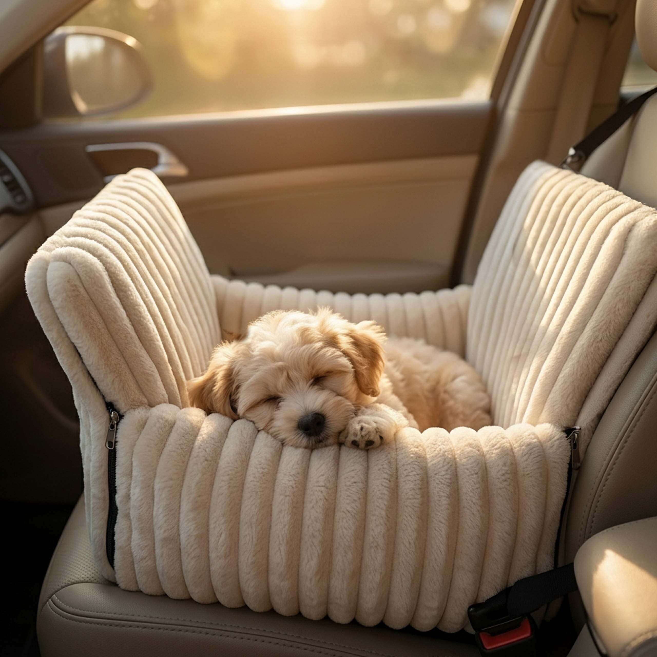 relaxdays Hunde-Autositz Weicher Hundeautositz für kleine Hunde, Beige