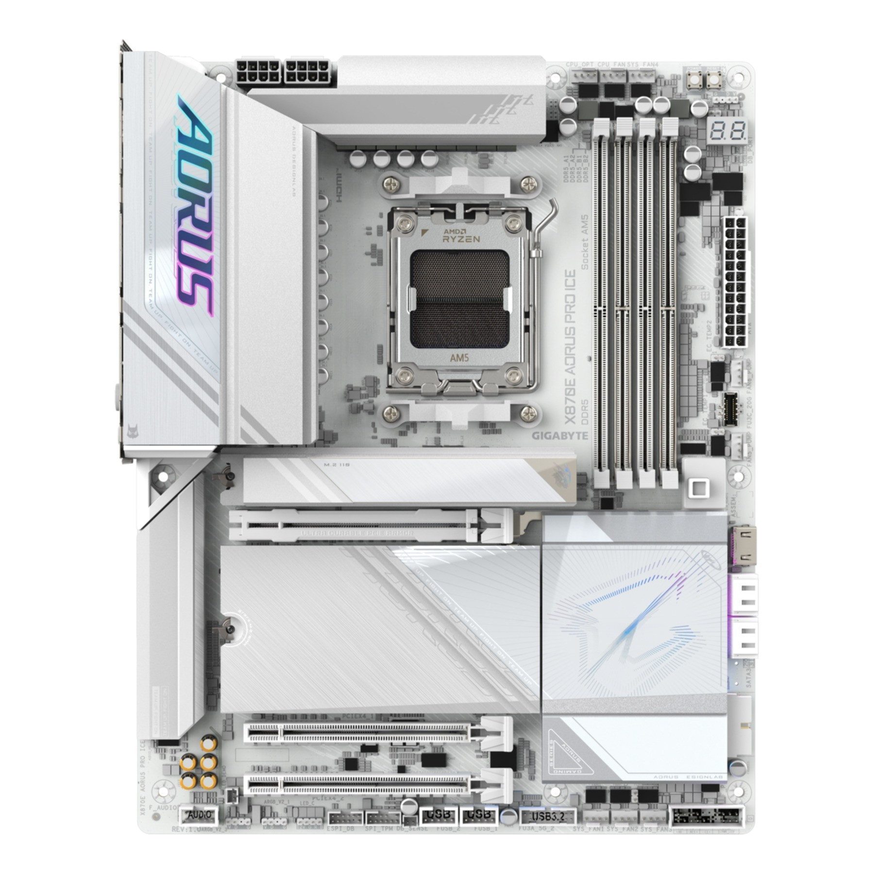 Gigabyte X870E AORUS PRO ICE Motherboard - Unterstützt AMD Ryzen 9000 CPUs, 16+ Mainboard
