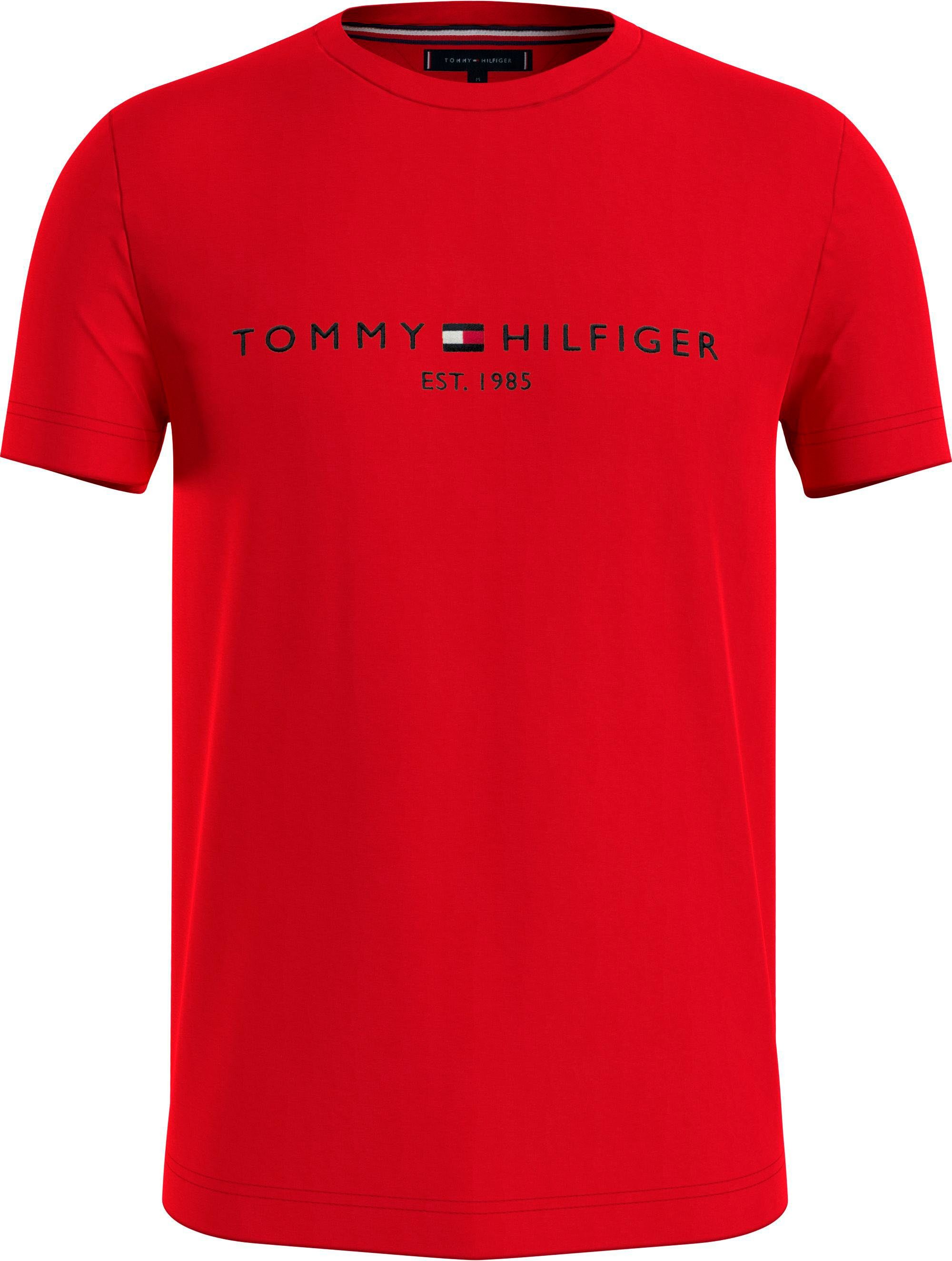 aus nachhaltiger Baumwolle LOGO Fierce Red TOMMY TEE reiner, Hilfiger Tommy T-Shirt