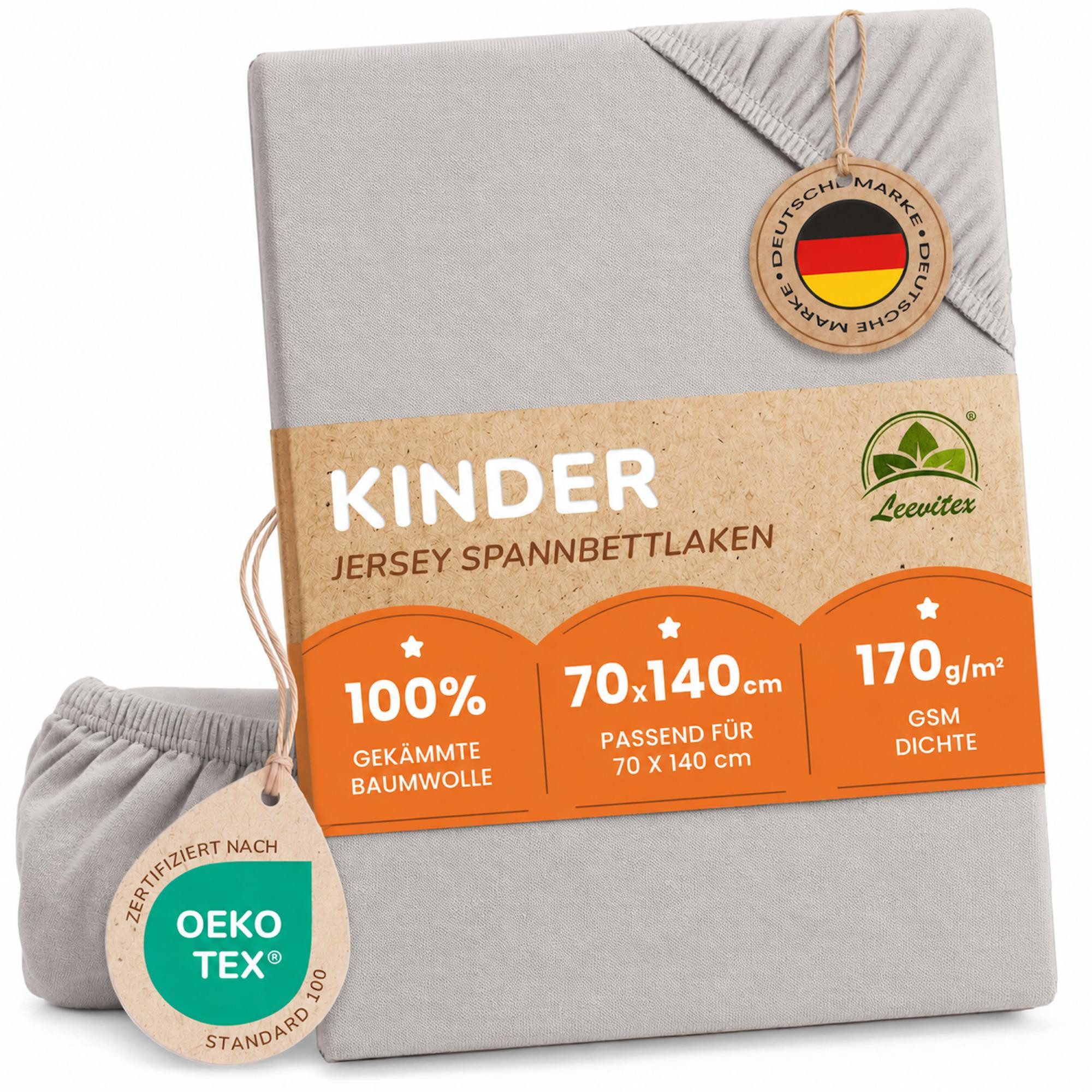 leevitex® Spannbettlaken für Kinderbetten, 1er-Set, 70 x 140 cm, Steghöhe 15 cm, Jersey, Gummizug: rundum, (1 Stück), verschiedene Farben, OEKO-TEX® STANDARD 100 zertifiziert von leevitex®