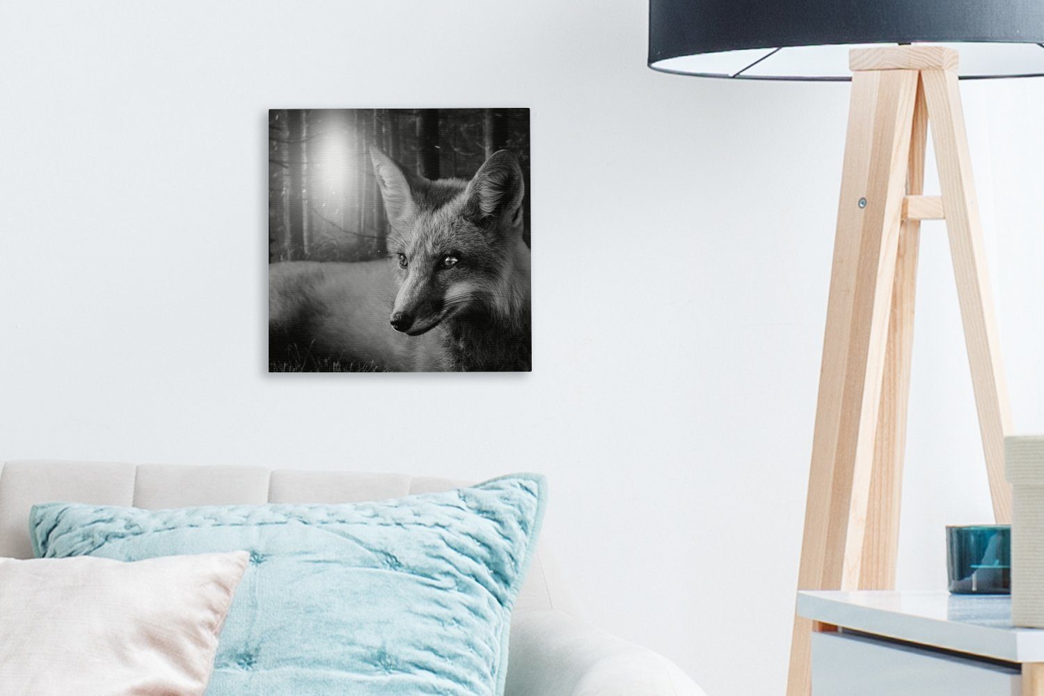 OneMillionCanvasses® Leinwandbild Tiere - Leinwand St), Schlafzimmer Fuchs Bilder Wald - Schwarz (1 Wohnzimmer - für - Weiß