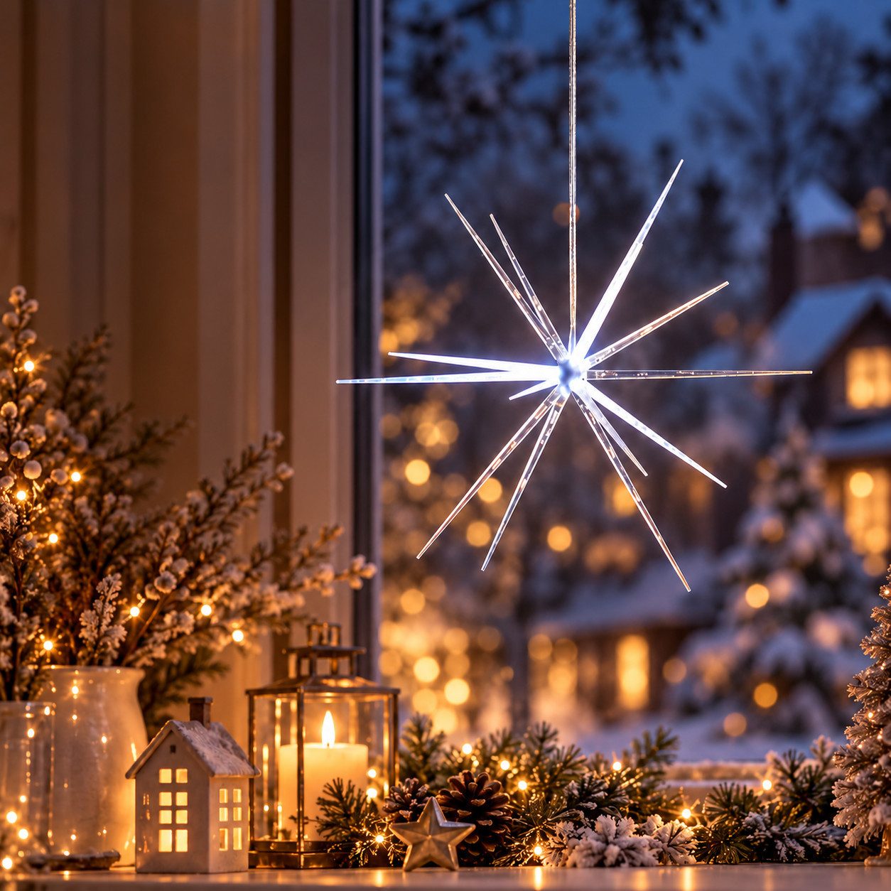 Weltbild LED-Dekofigur LED Hängedeko Polarstern 51cm Winterdeko Weihnachtsstern LED-Stern, Weihnachtsdekoration Adventsdeko Lichtdeko Hängestern Fensterdeko