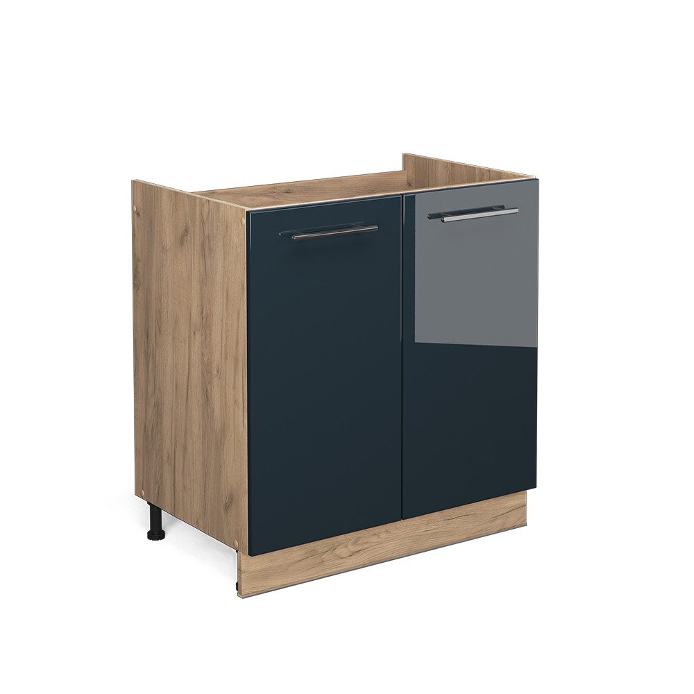 Vicco Spülenunterschrank Fame-Line, Dunkelblau Hochglanz/Goldkraft Eiche, günstig online kaufen