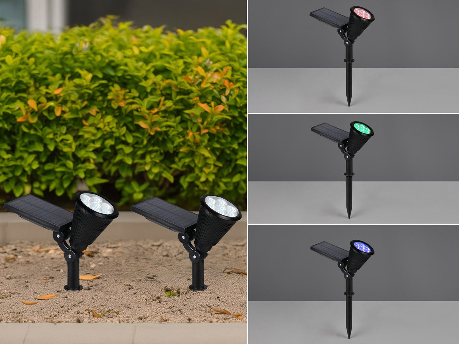 Reality Leuchten LED Gartenstrahler 2-er SET Solar Strahler mit RGB, RGB Farbwechsel Dämmerungssensor, LED fest integriert, Solar-Lampe zur Garten-Beleuchtung,  – Bild 2 von 5