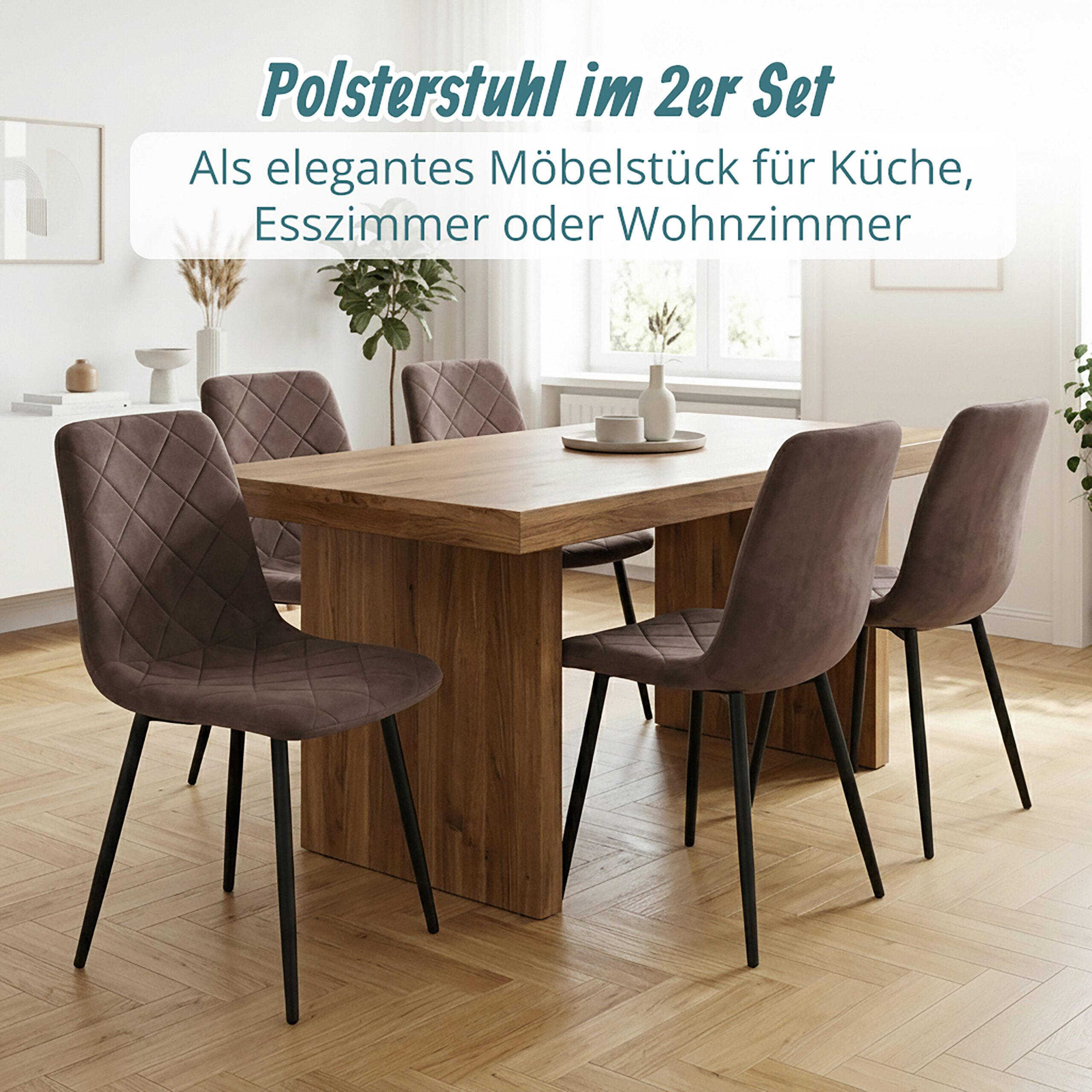 relaxdays Esszimmerstuhl Samt Esszimmerstuhl Set (2 St), braun, 2er-Pack – Bild 2 von 5