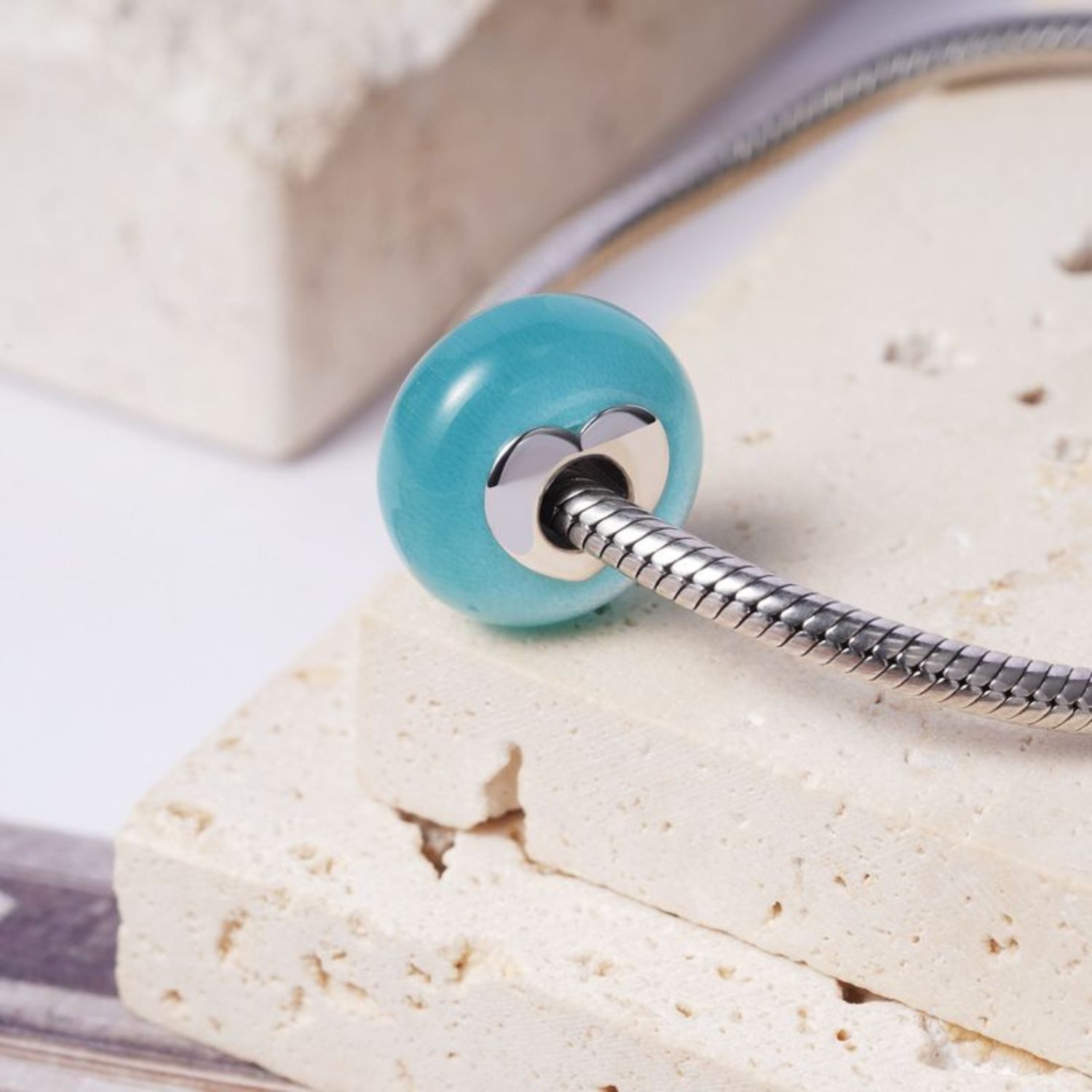 Gnoce Bead Gnoce Charm Katzenauge blau FMC047 Silber