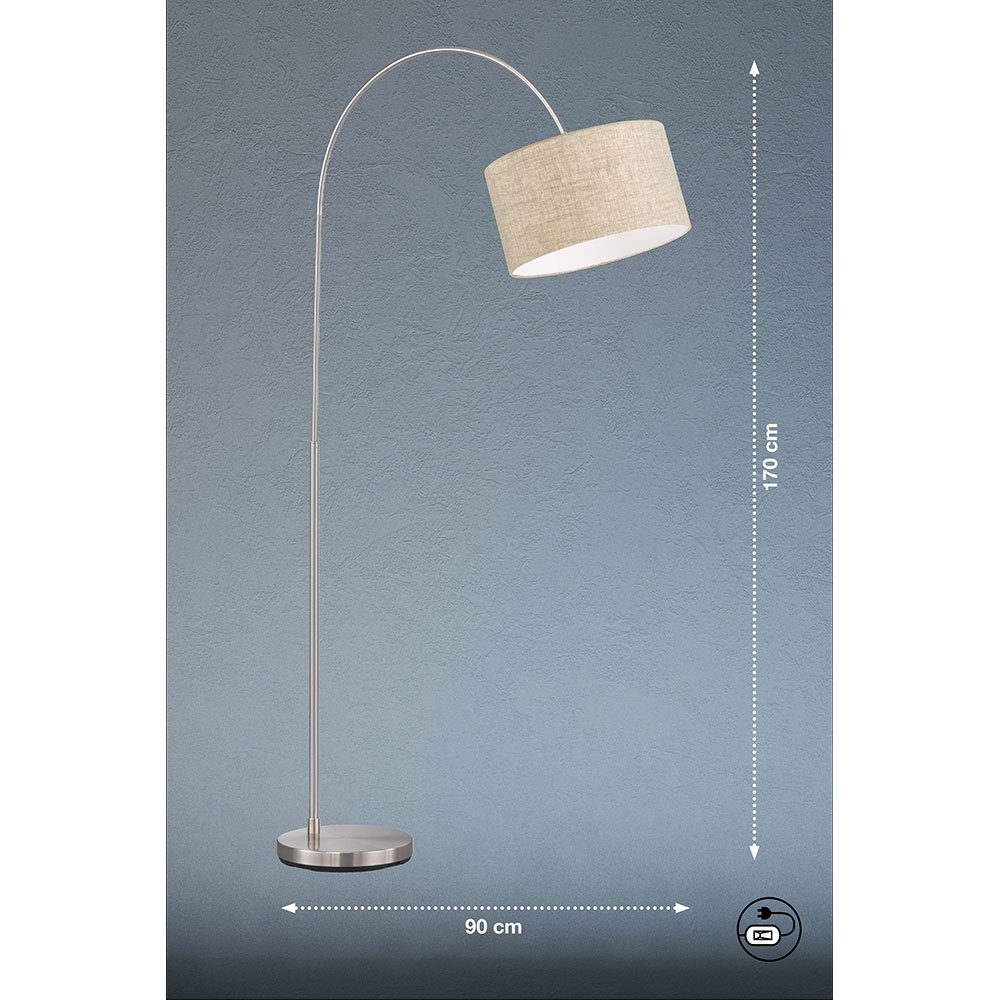 etc-shop Stehlampe, Leuchtmittel 170cm H nickel inklusive, Metall Flammig Stehlampe nicht Wohnzimmerlampe Bogenleuchte 3