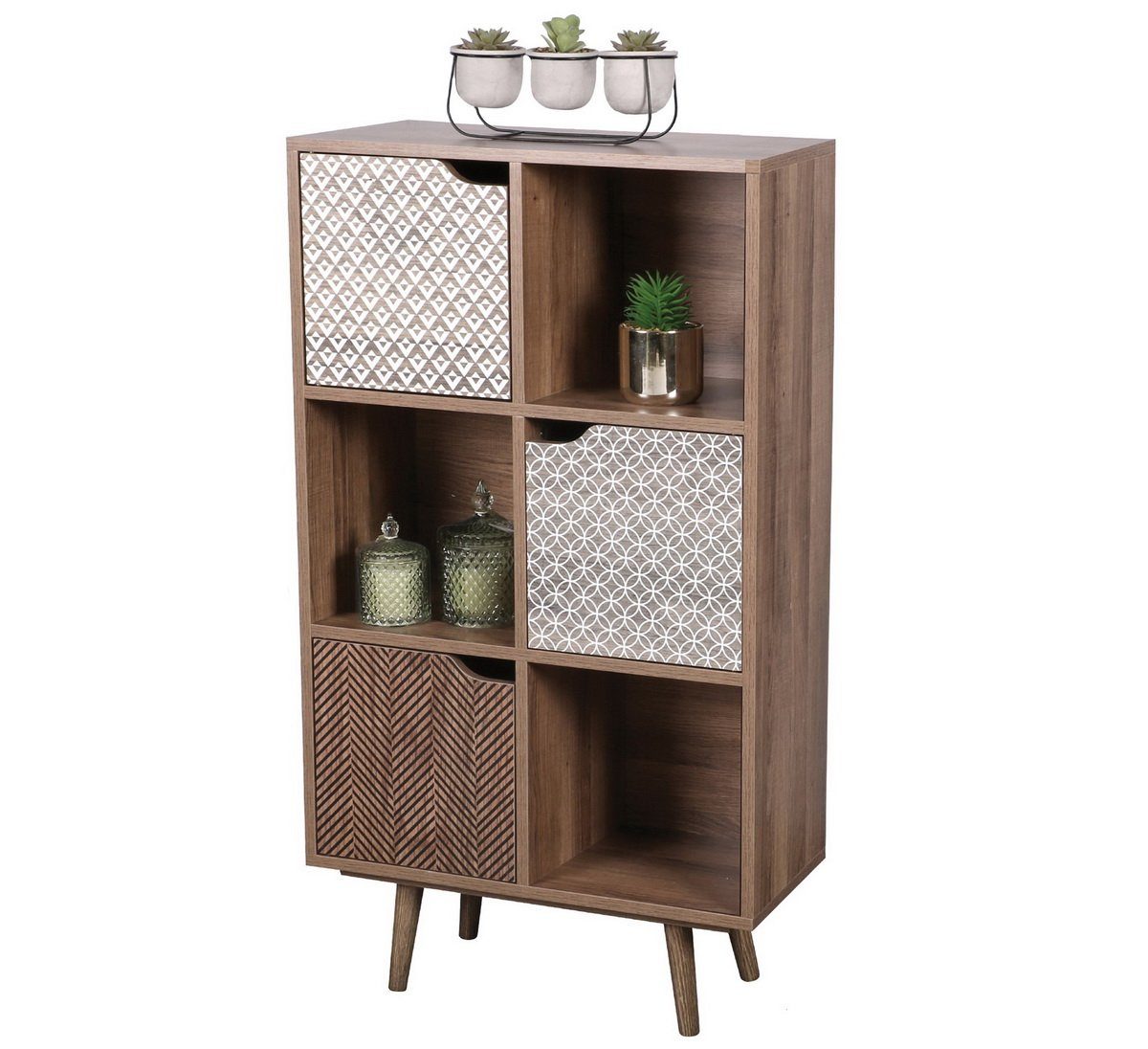 Urban Living Stauraumregal Wohnzimmer Regal Anrichte Kommode Schrank BAOBAB, L59,6 x B29 x H105 cm, mit 6 Regalfächer, 3 Türen