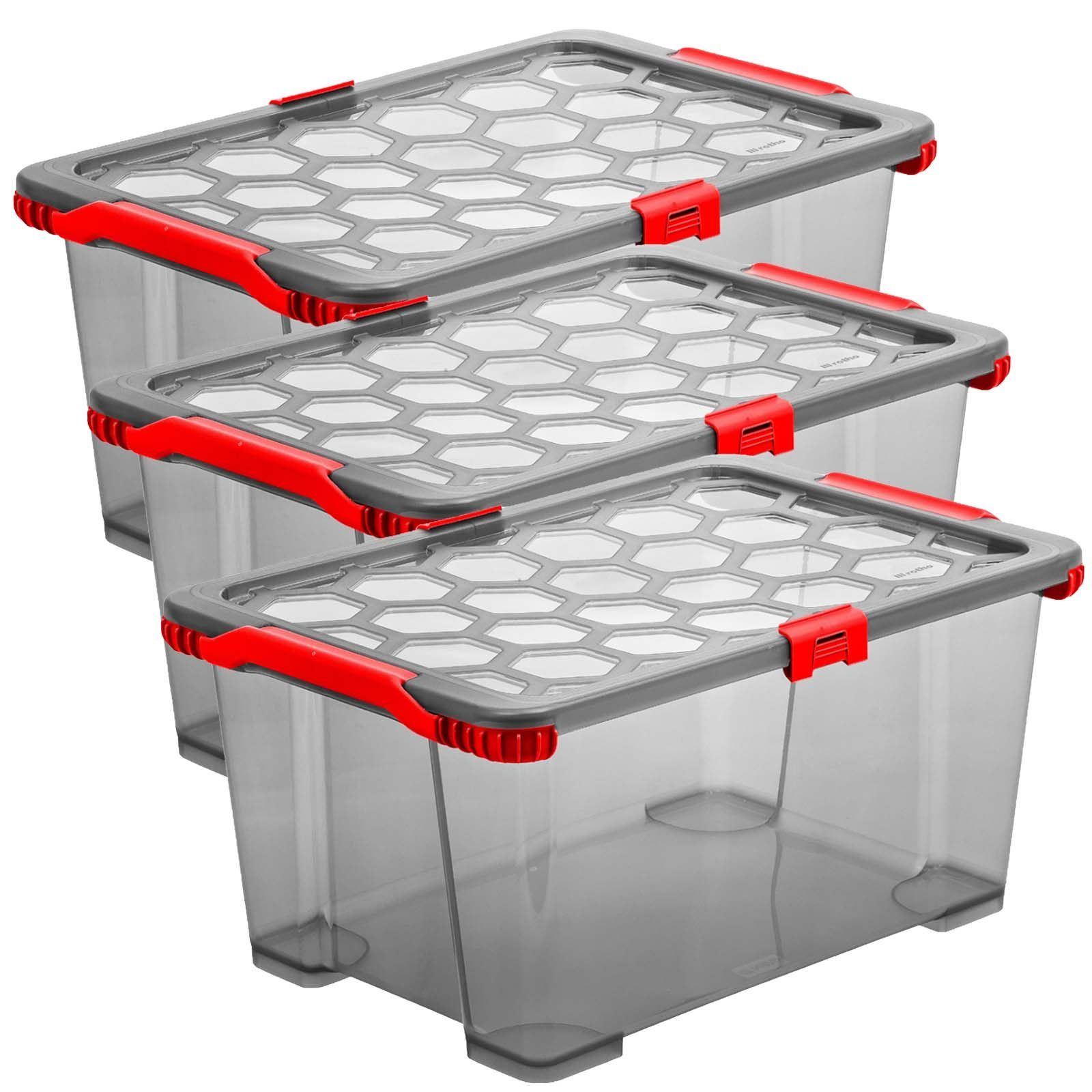 ROTHO Aufbewahrungsbox 3er-Set Evo Total Protection 44l stapelbare Box mit Deckel (Aufbewahrungsset, 3er-Set)