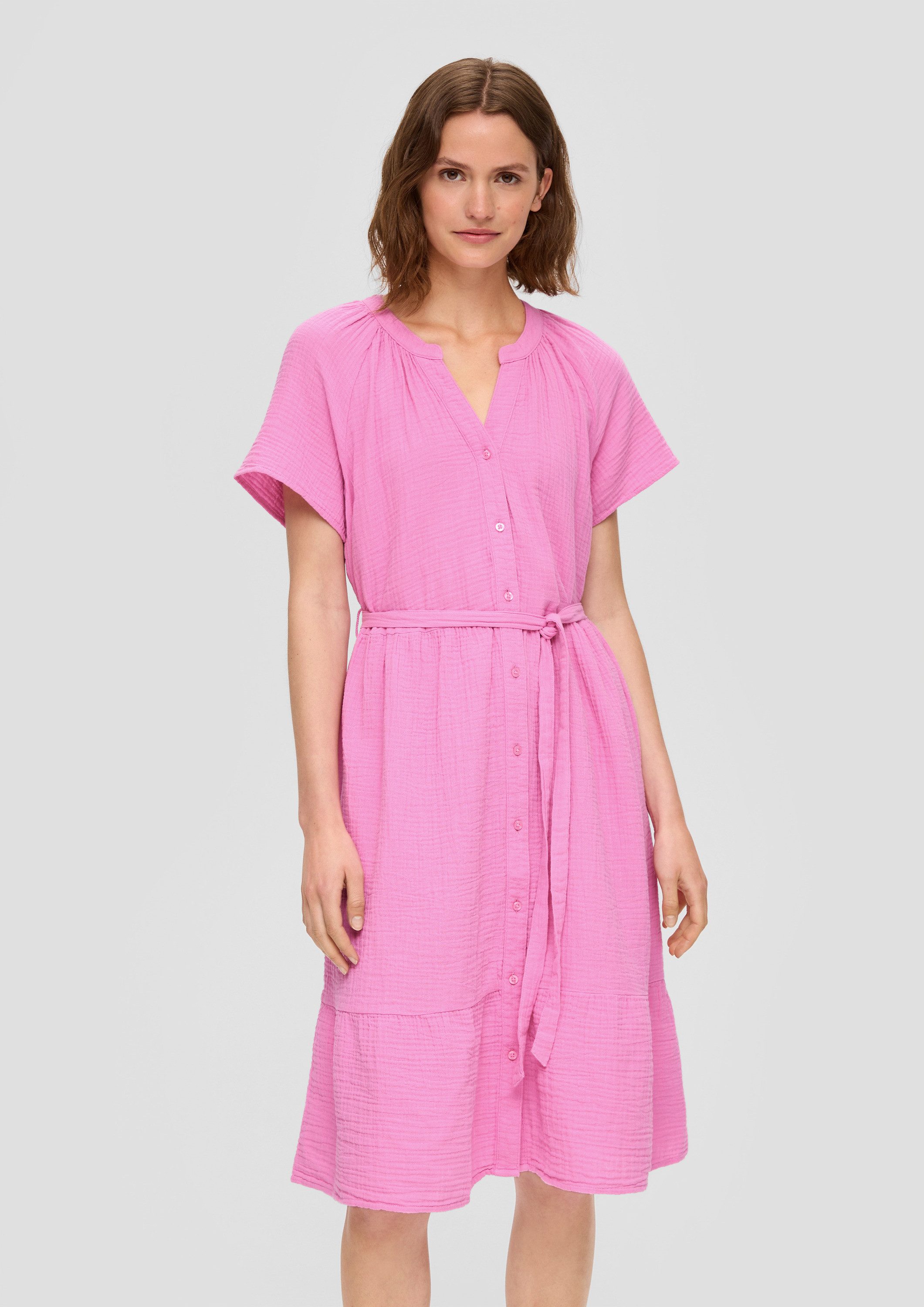 s.Oliver Minikleid Kleid Baumwollkleid mit Raffung und Eingrifftaschen