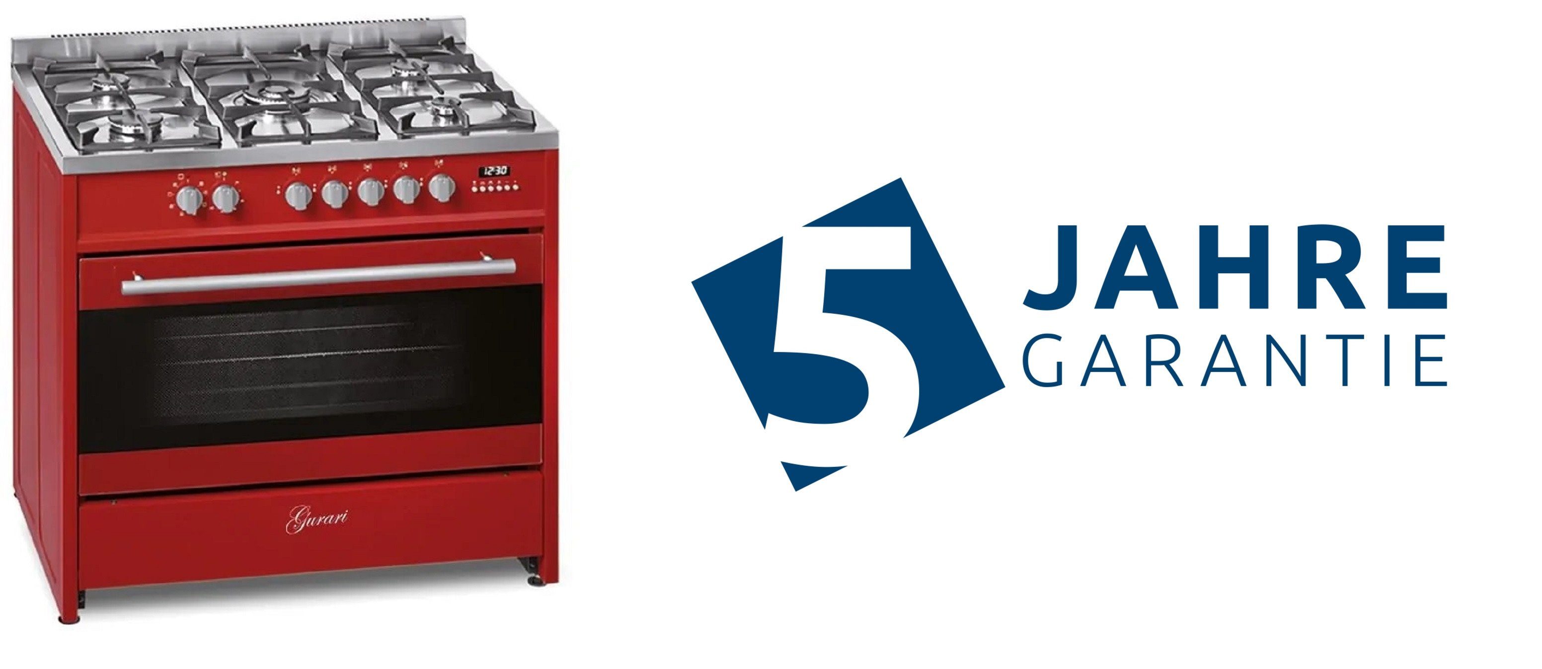 Coocker Standherd Range 121L Jahres R/5 Garantie, 911 / cm/ GURARI Gas-Standherd / Elektro Funktionen Gas GCH E 90 8