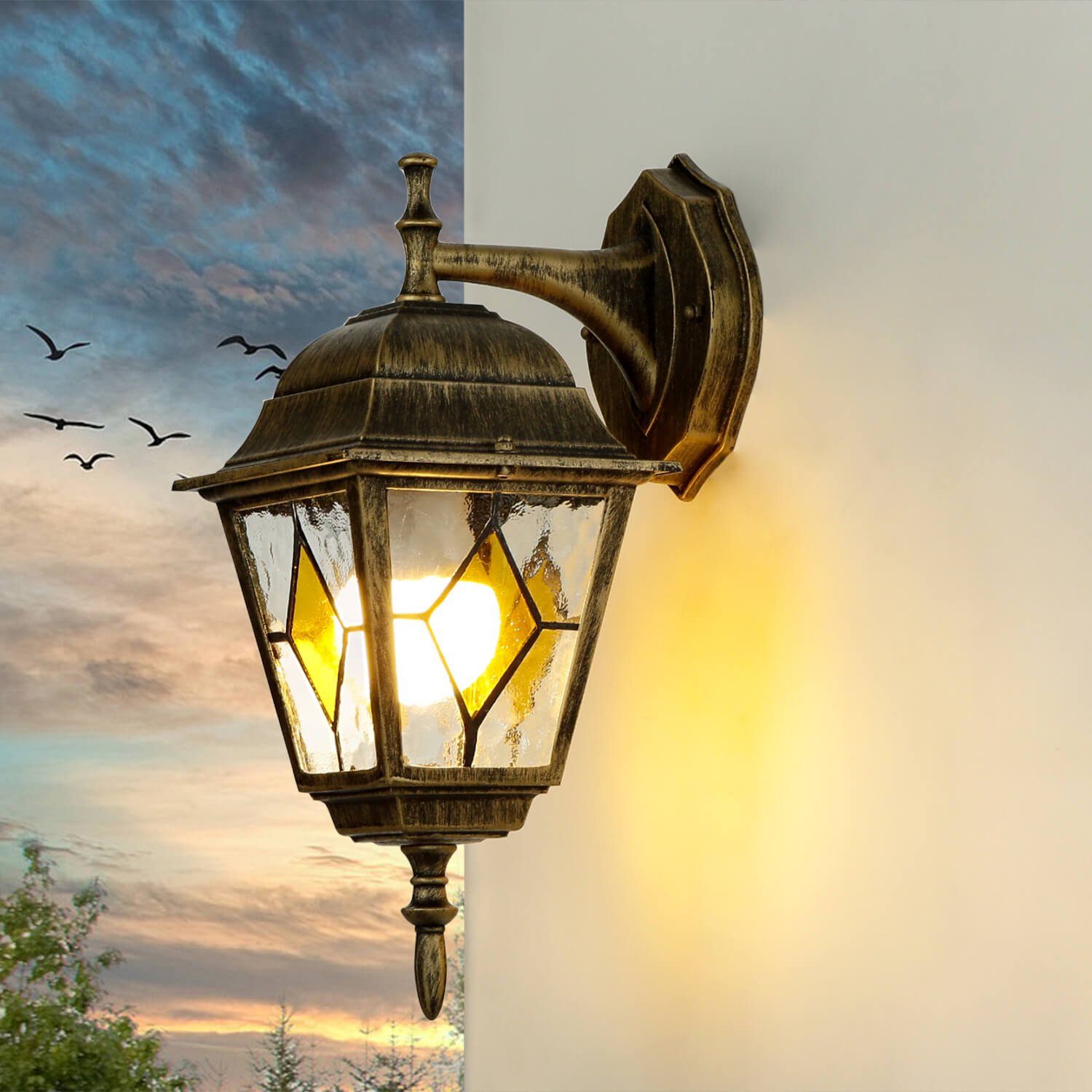 Licht-Erlebnisse Außen-Wandleuchte MONACO, Laterne Wandlampe Leuchtmittel, Aluguss außen Wandleuchte Hof Haus ohne Buntglas