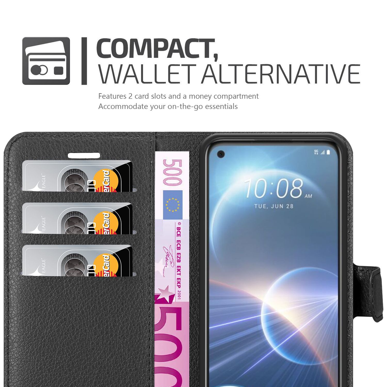 Cadorabo Handyhülle für HTC Desire 22 PRO Hülle HTC Desire 22 PRO, Hülle Schutzhülle mit Standfunktion, Kartenfach und Magnetverschluss