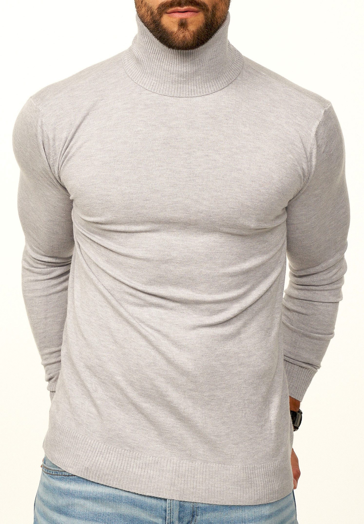 Rollkragenpullover als Feinstrick Pulli in Slim Fit für Herren