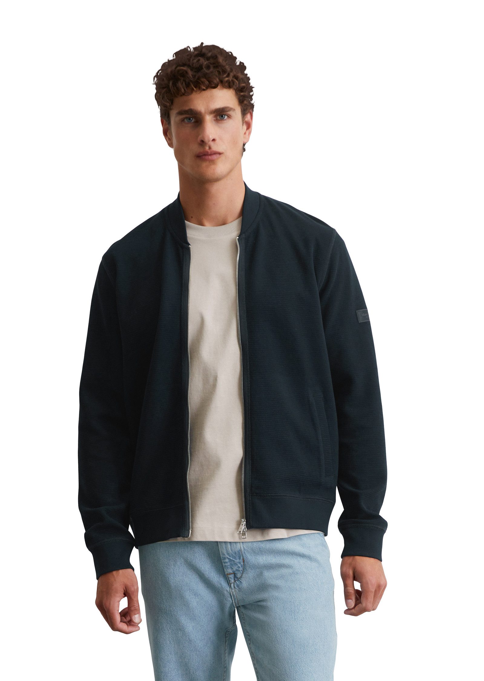 Marc O'Polo Sweatjacke mit Struktur, Stehkragen, günstig online kaufen