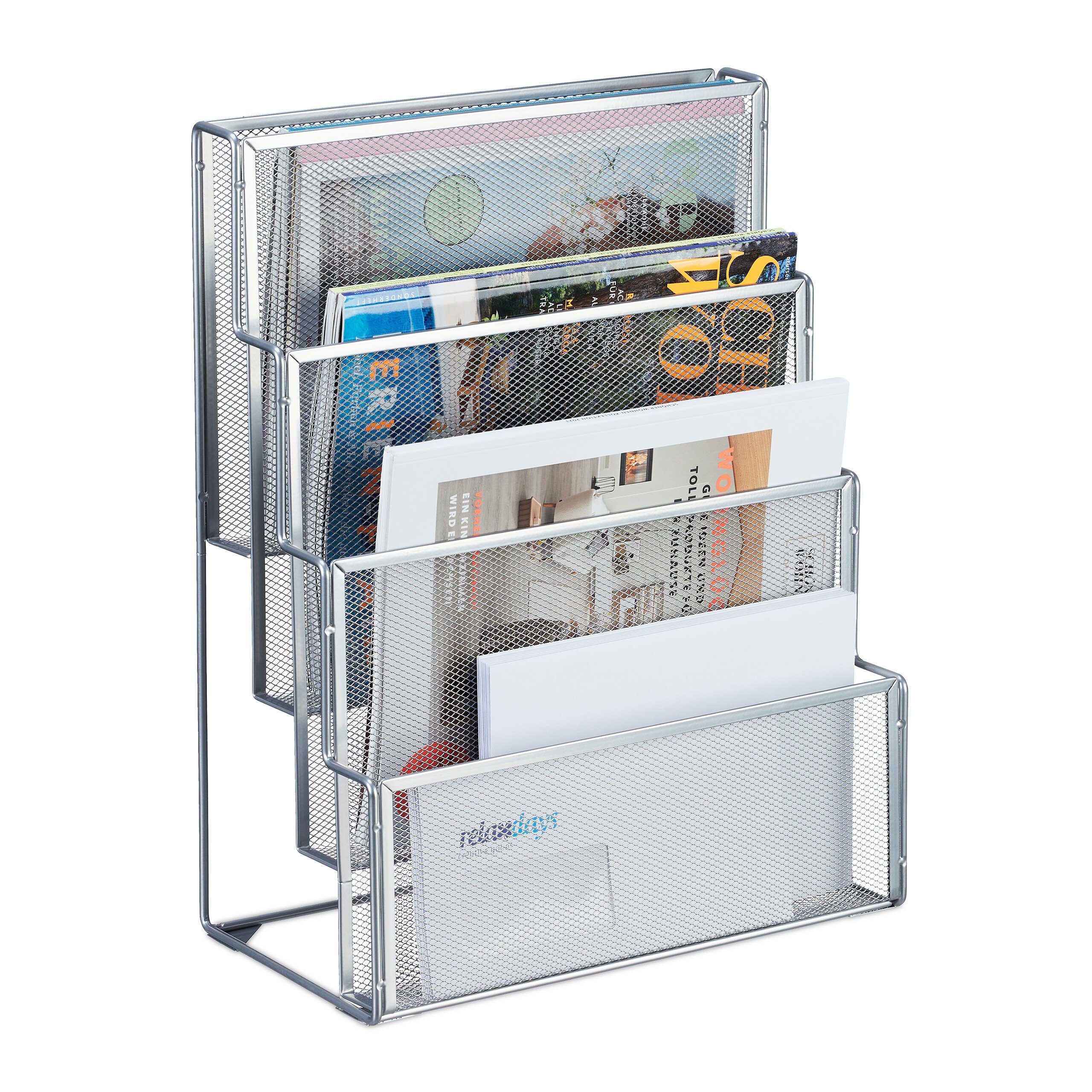 relaxdays Zeitungsständer Zeitschriftenhalter Metall 4 Fächer, günstig online kaufen